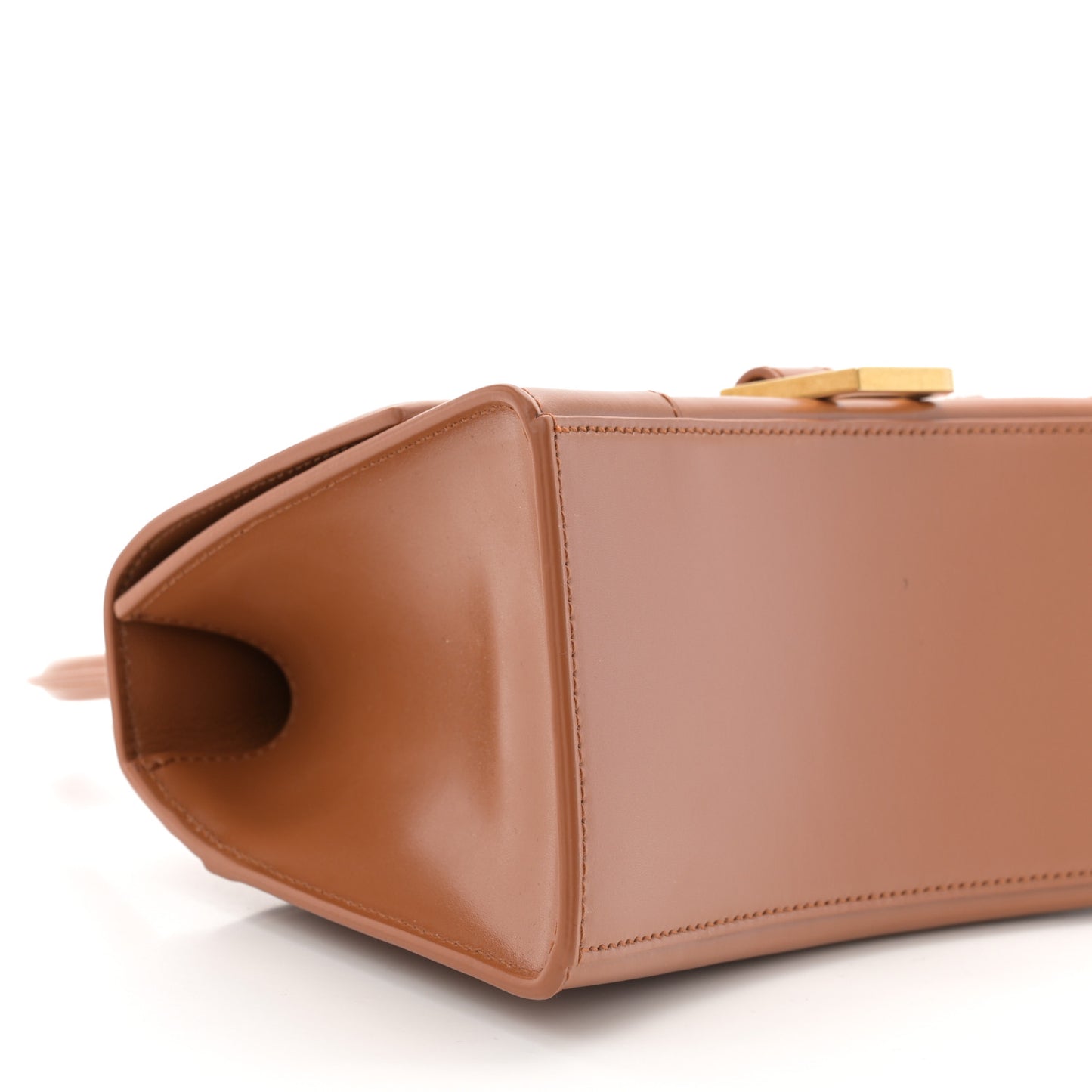 Shiny Box Calfskin Small Hourglass Top Handle Bag Camel