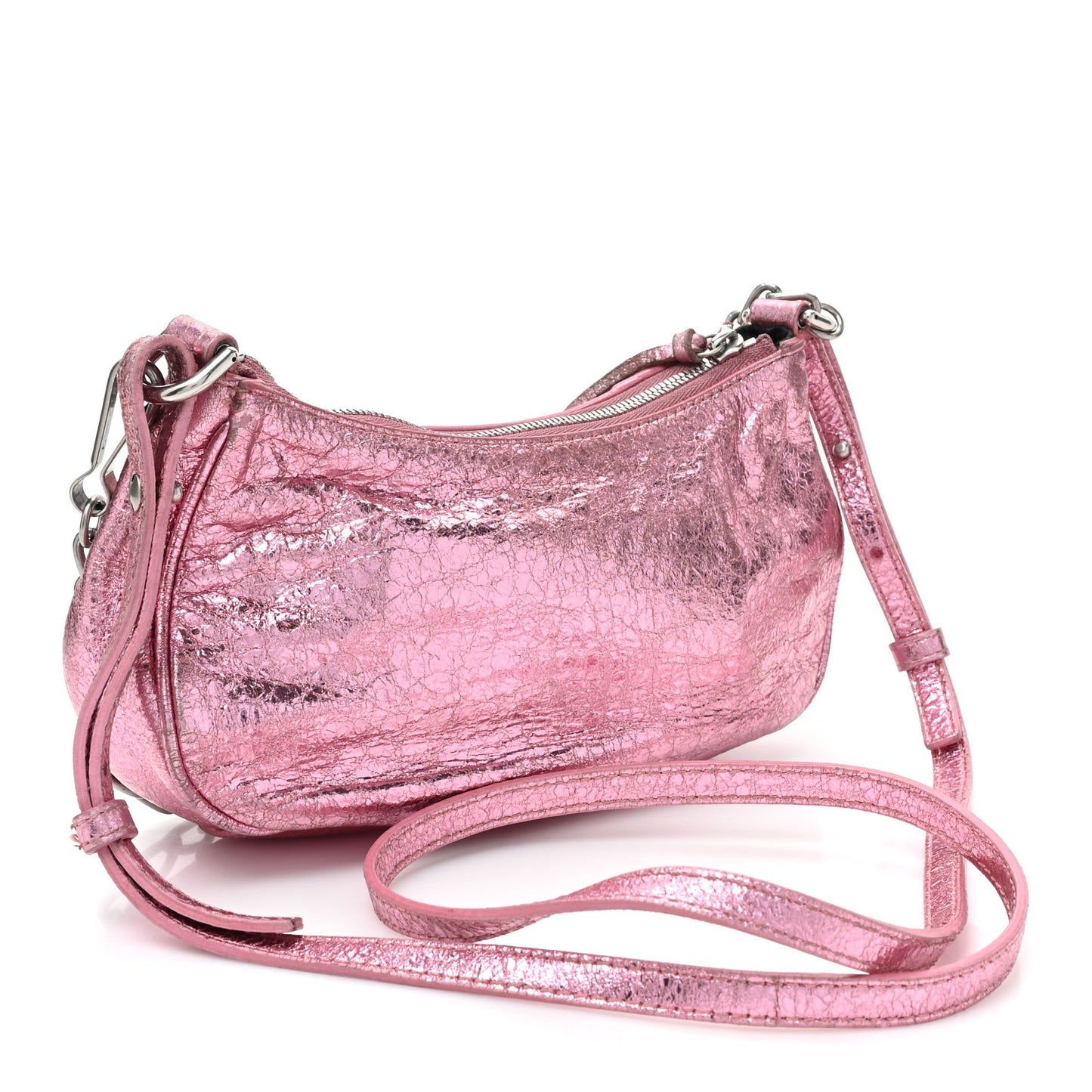 Metallic Agneau Arena Crystal Le Cagole Mini Purse With Chain Met Pink