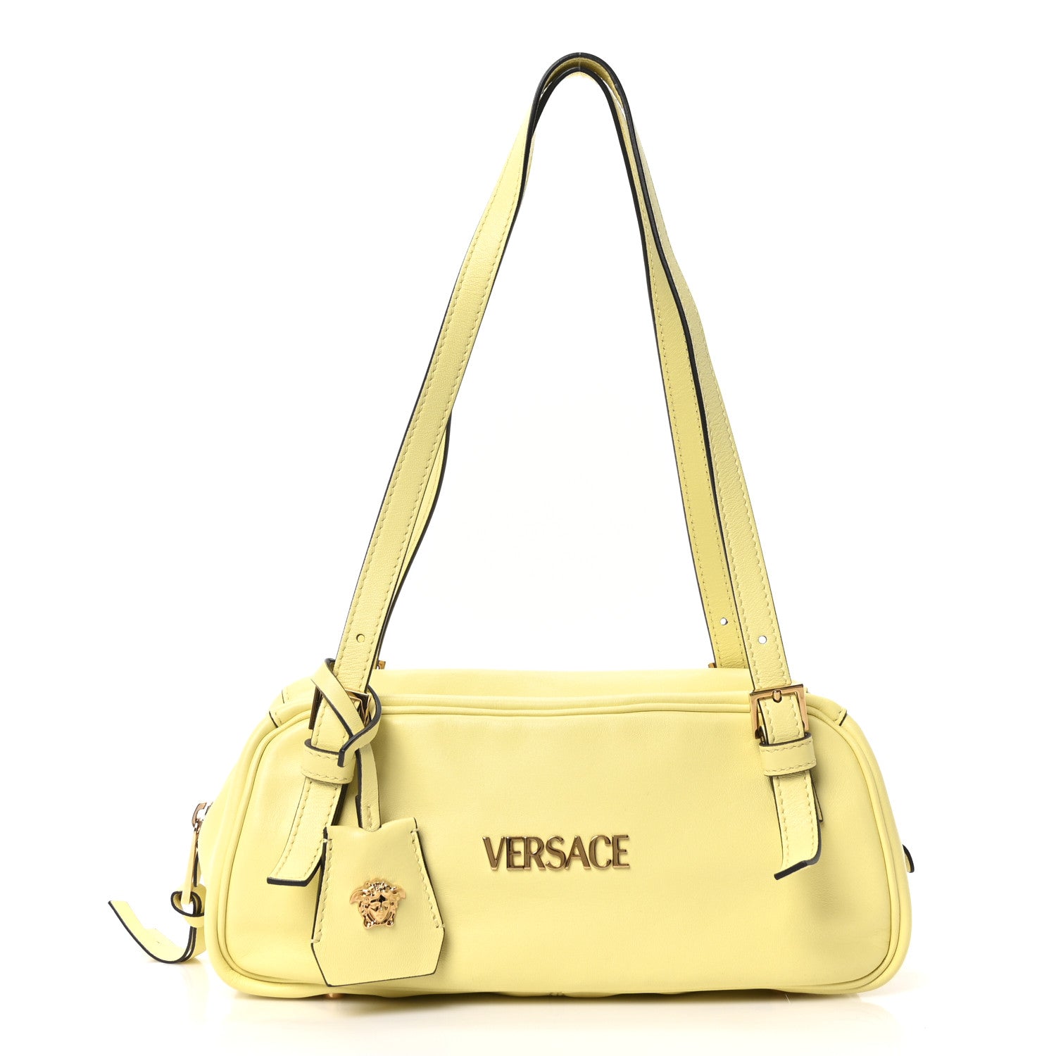 Versace Lambskin Tag Bowling Bag Yellow 1767862 – FASHIONPHILE