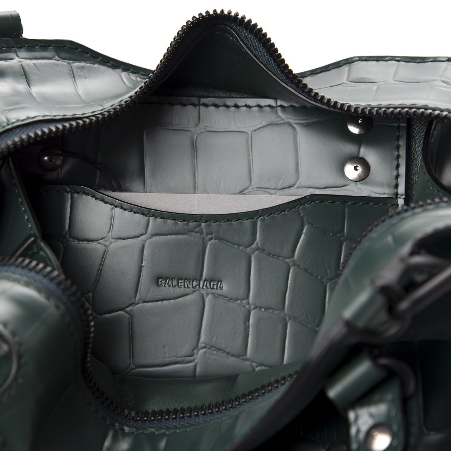 Semi Shiny Calfskin Crocodile Embossed Neo Classic Black Hardware Mini City Forest Green