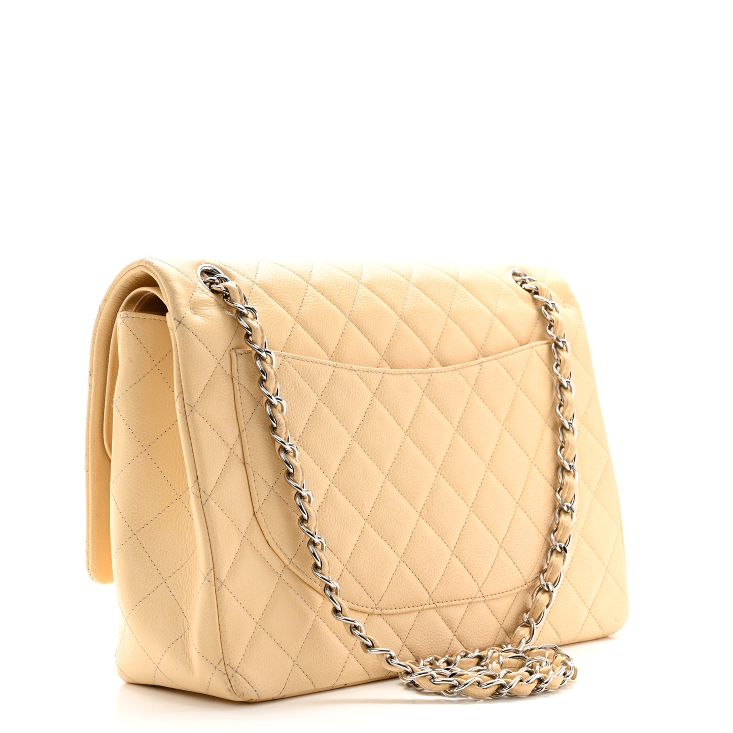 Caviar Quilted Maxi Double Flap Light Beige