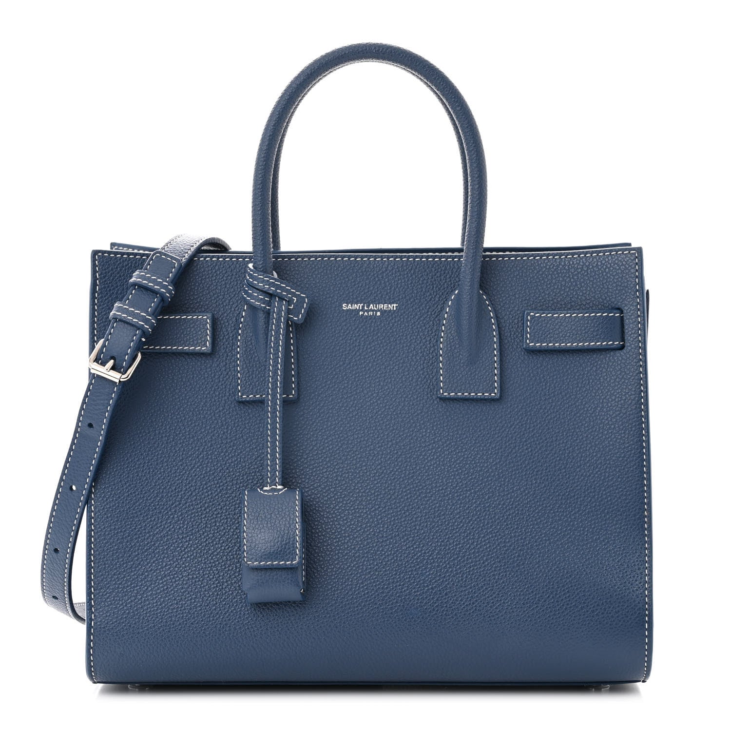 Saint Laurent Grained Calfskin Topstitch Baby Sac De Jour Denim 1 of 10