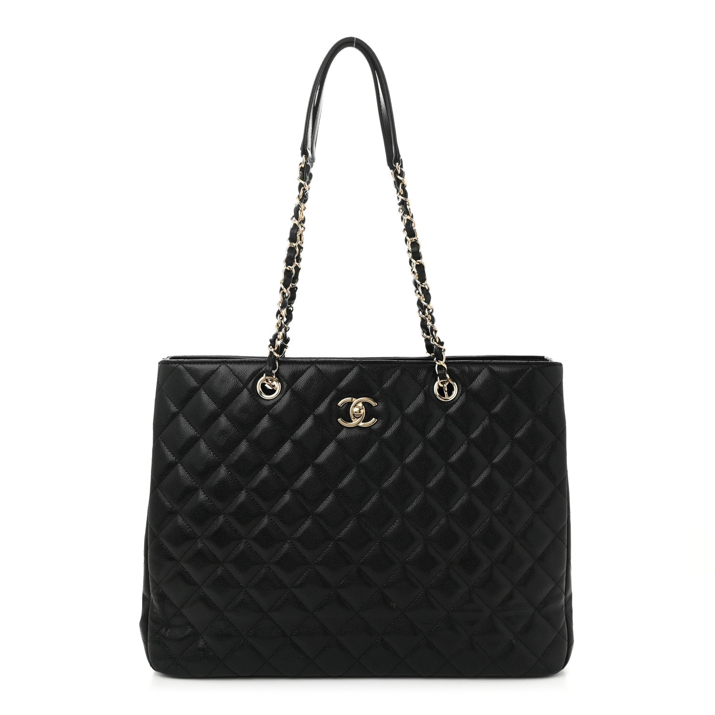 Caviar Quilted Large Shopping Tote Black