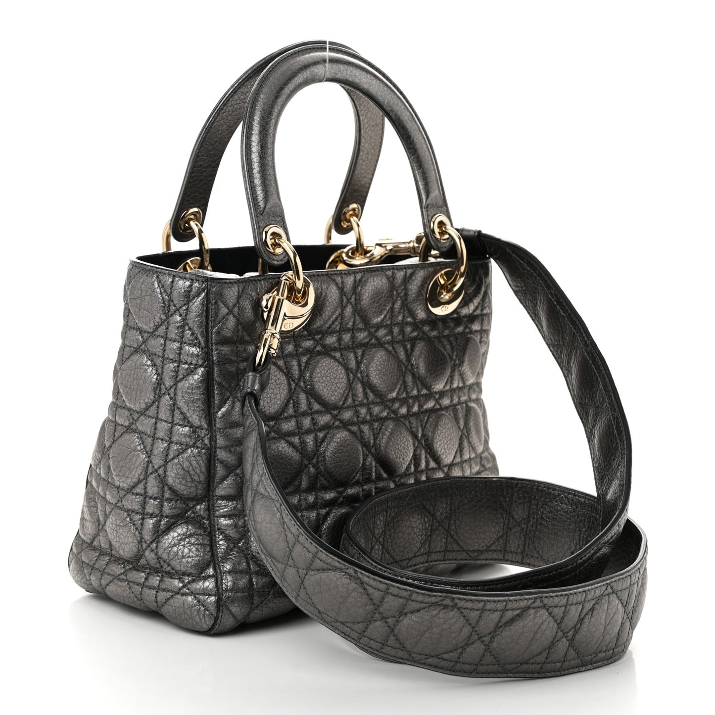 Metallic Grained Calfskin Cannage Medium Supple Lady Dior Steel