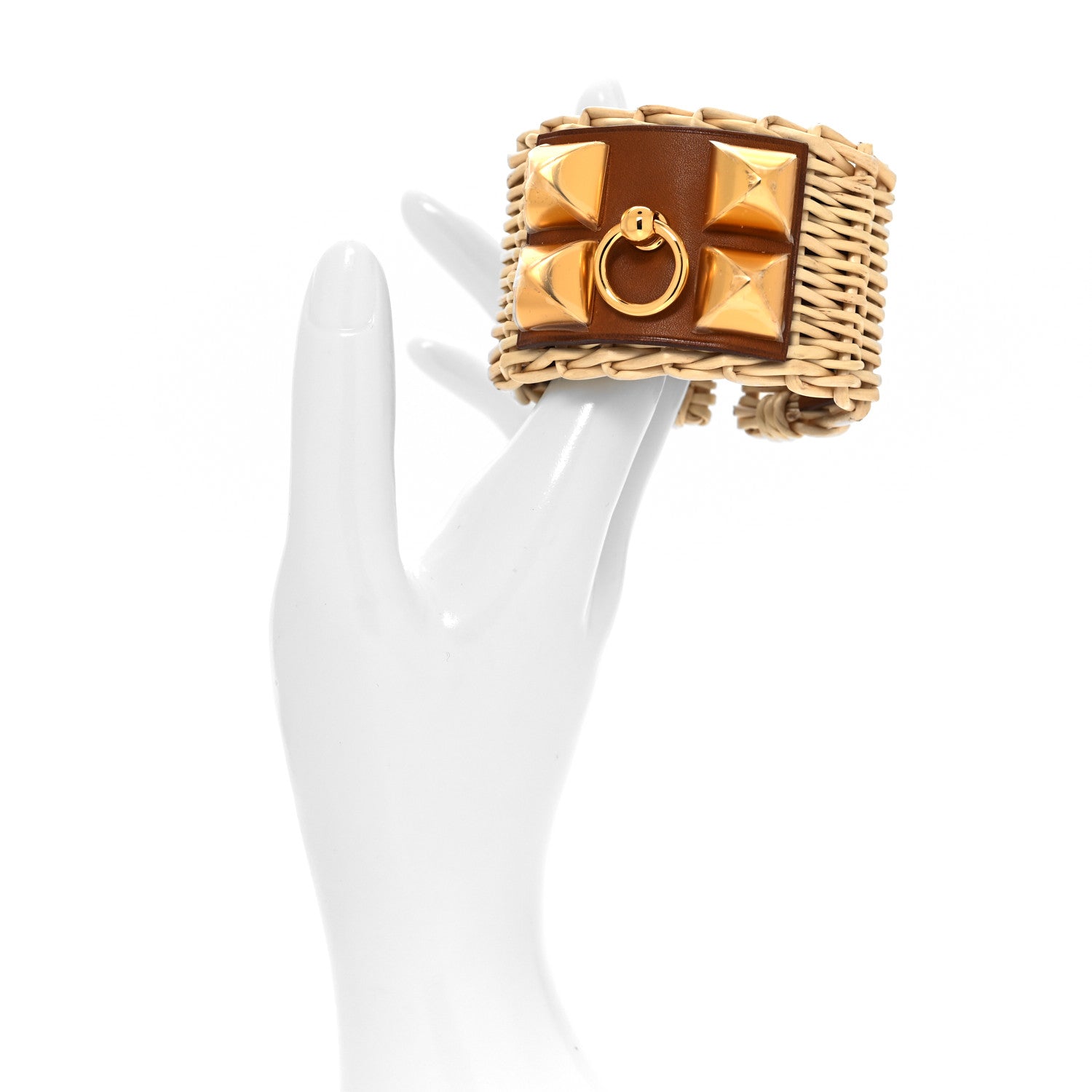 Hermes Wicker Barenia Medor Picnic Cuff Bracelet T2 Fauve 2 of 7