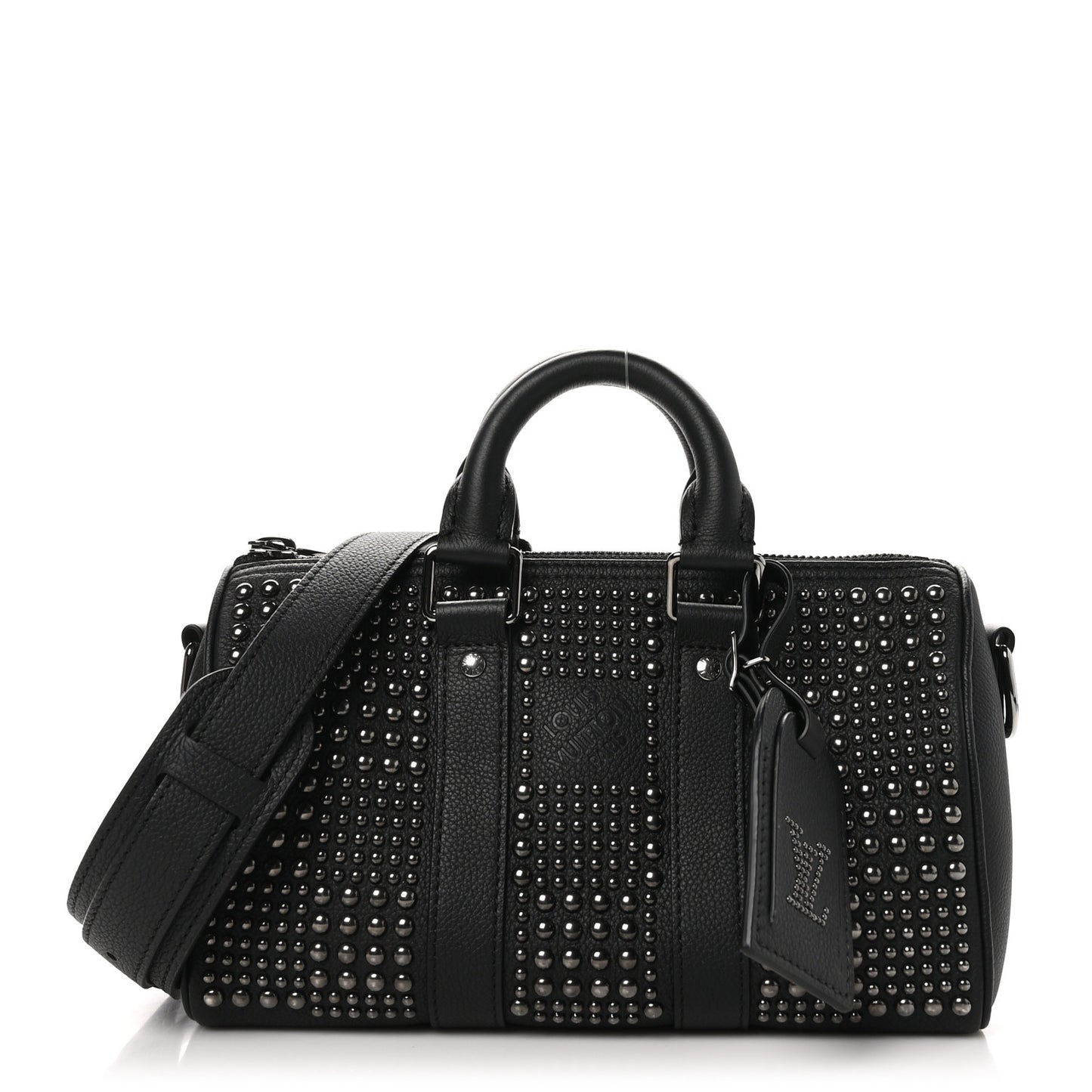 Calfskin Damier Studded Keepall Bandouliere 25 Black