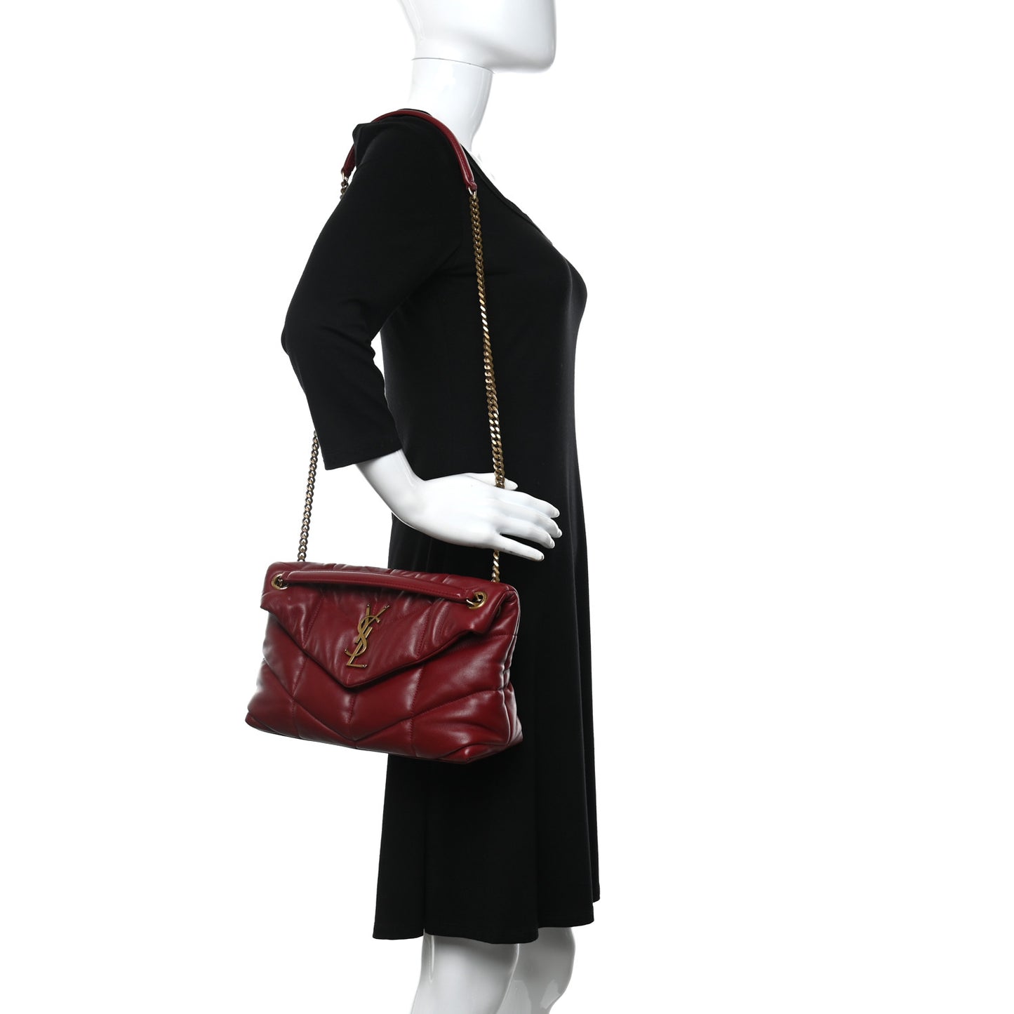 Lambskin Quilted Small Loulou Puffer Monogram Chain Satchel Red
