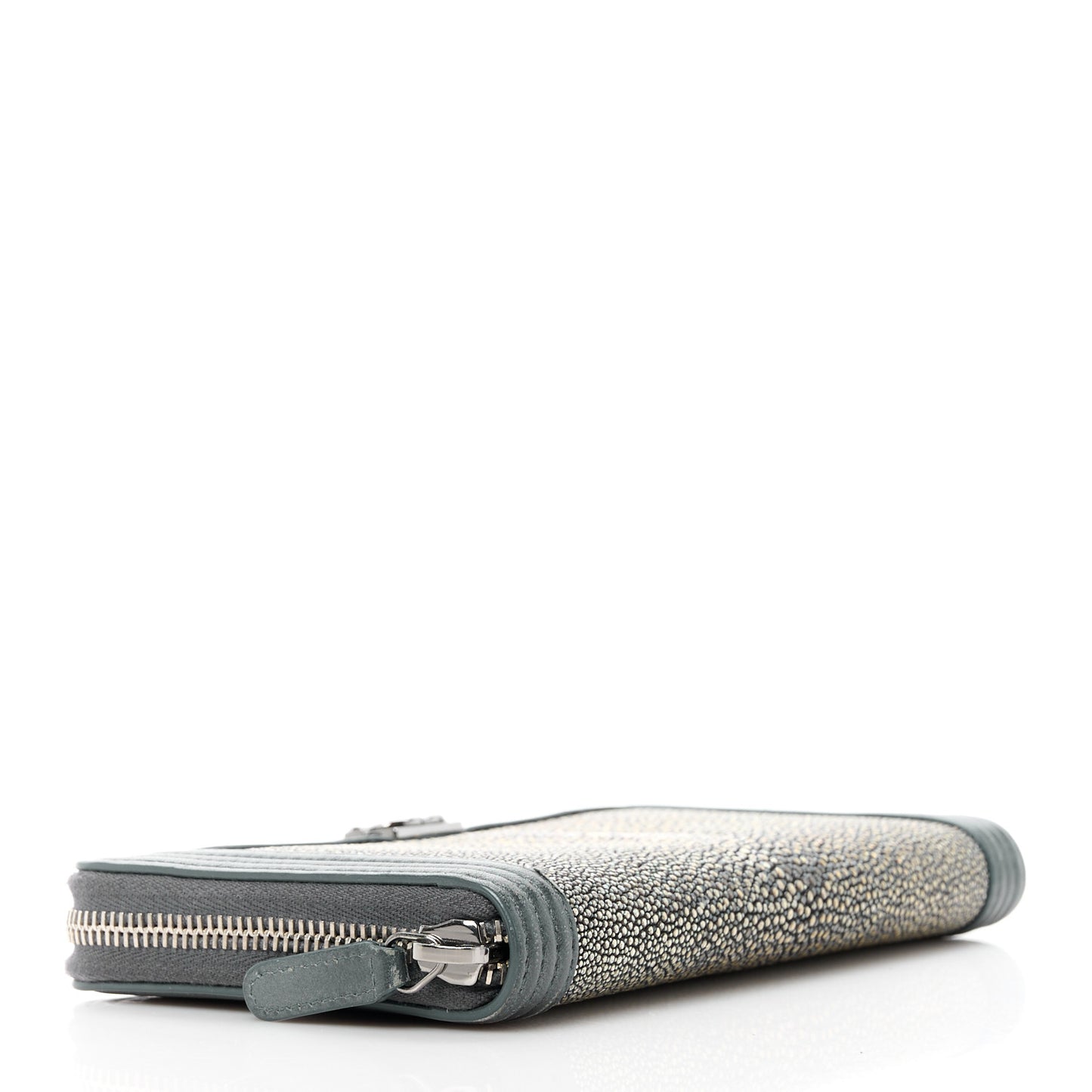 Metallic Galuchat Stingray Lambskin Boy Gusset Zip Wallet Dark Silver