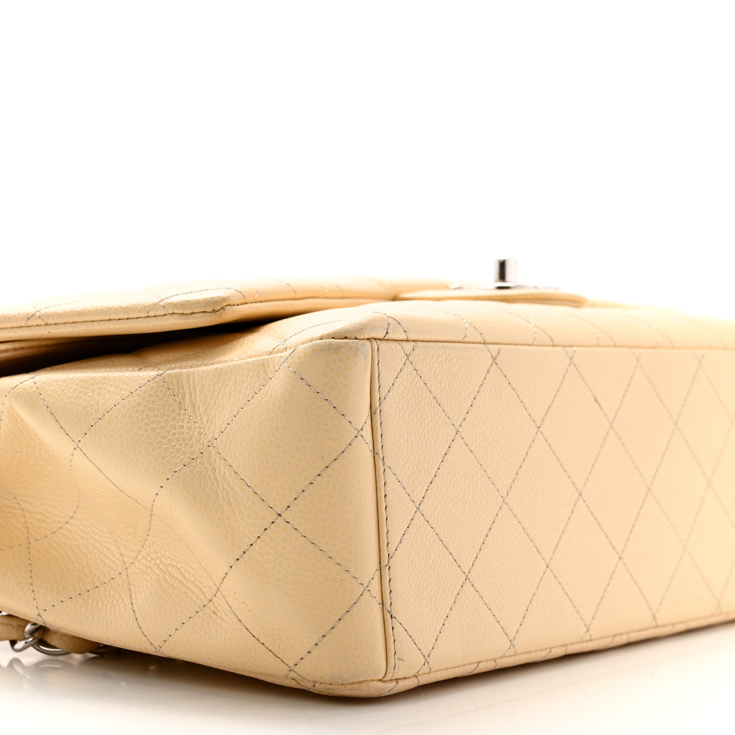 Caviar Quilted Maxi Double Flap Light Beige
