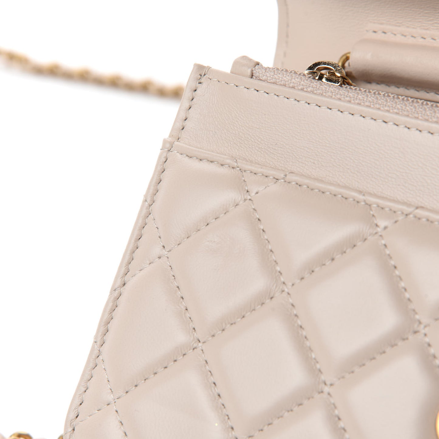 Lambskin Quilted Chain Around Wallet On Chain WOC Beige