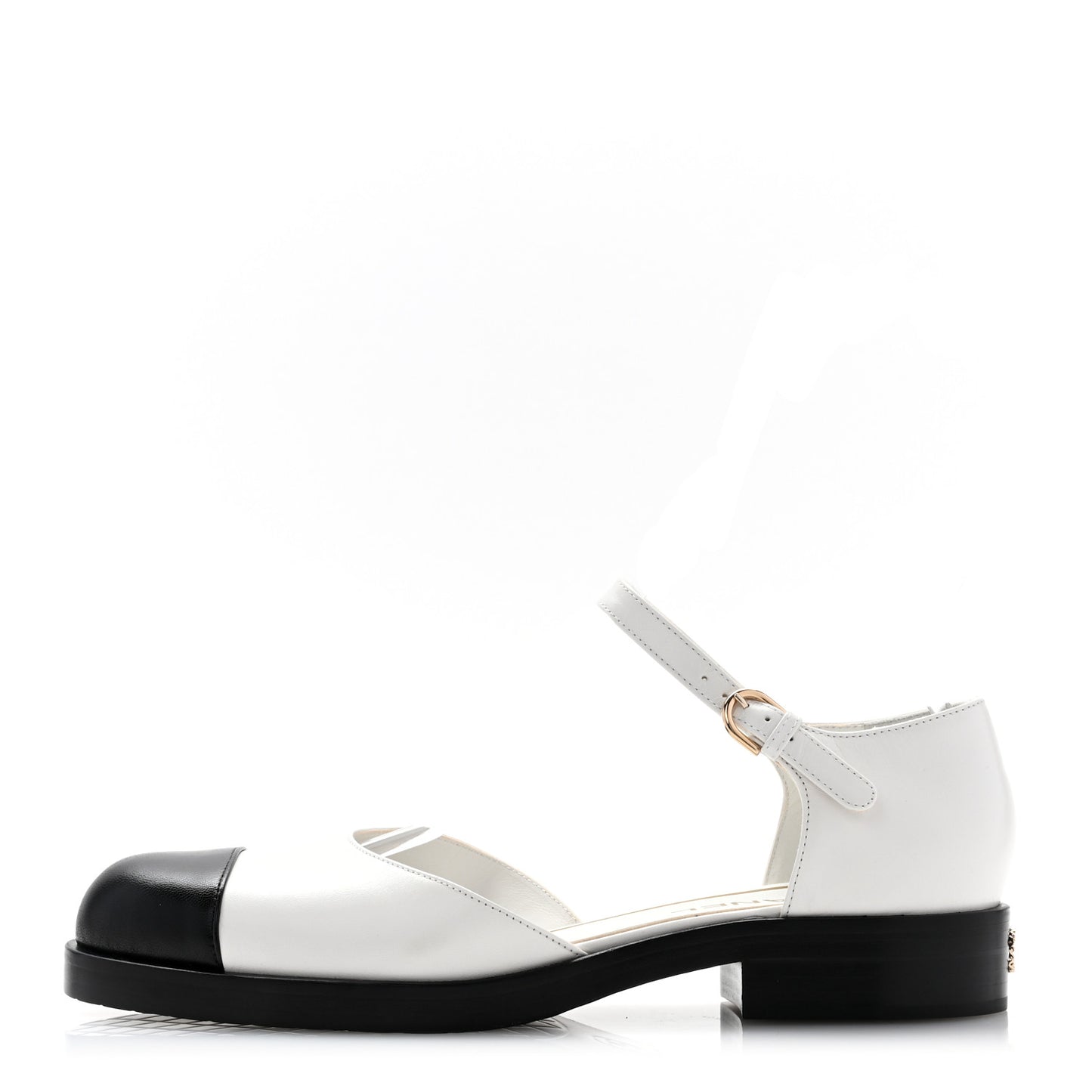 Shiny Goatskin Mary Jane Flats 41 White Black