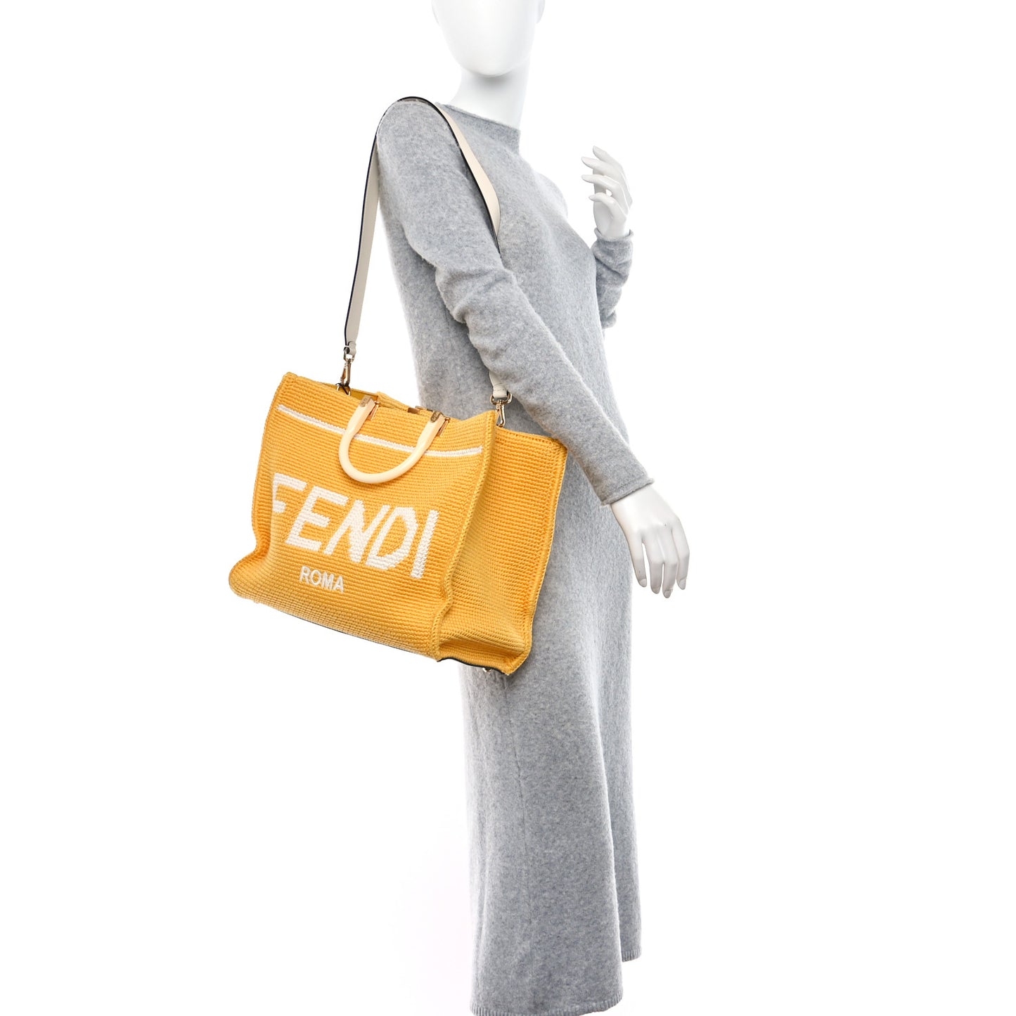Crochet Vitello King Logo Plexiglass Medium Fendi Sunshine Shopper Tote Mimosa Panna
