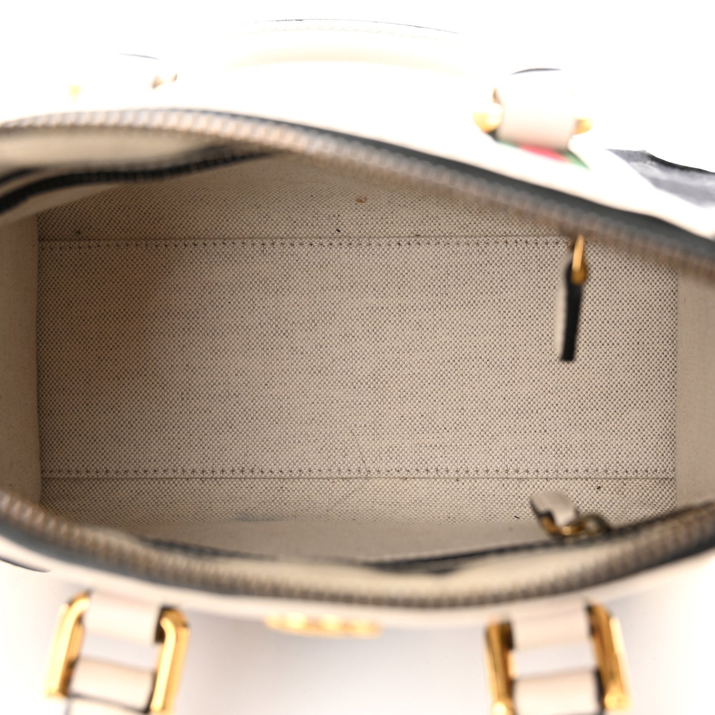 Monogram Textured Dollar Calfskin Web Mini Bauletto Duffle Top Handle Bag Black Mystic White