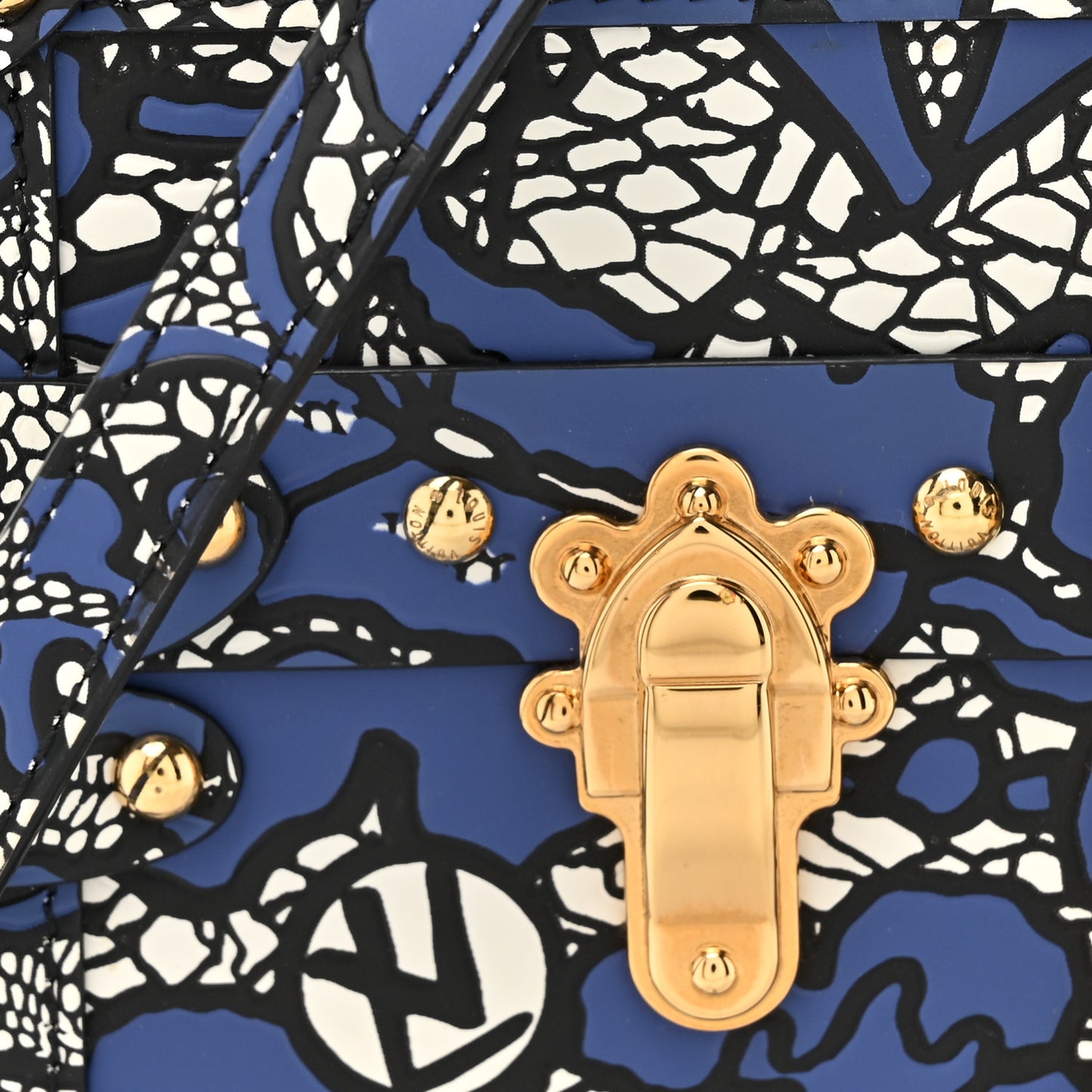 Calfskin Lace Flower Inlay Petite Malle Navy Black