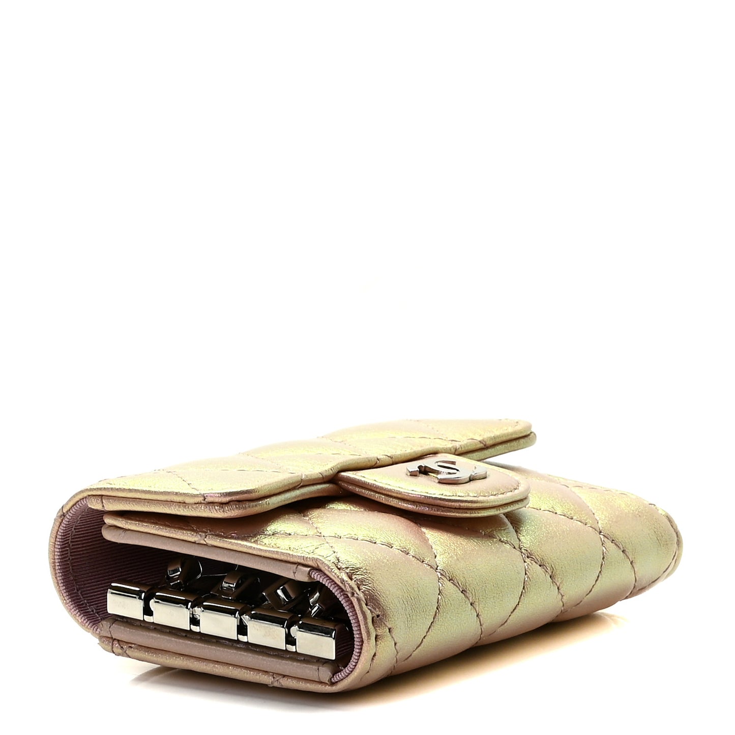 Iridescent Calfskin Quilted Classic 4 Key Holder Wallet Pink