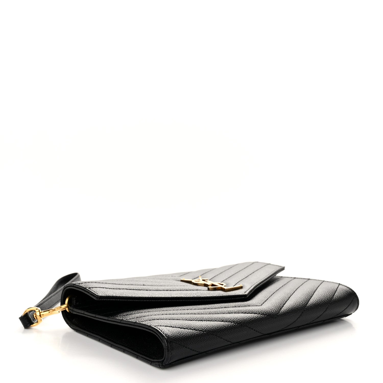 Saint Laurent Grain De Poudre Matelasse Chevron Monogram Envelope Clutch Black 4 of 11