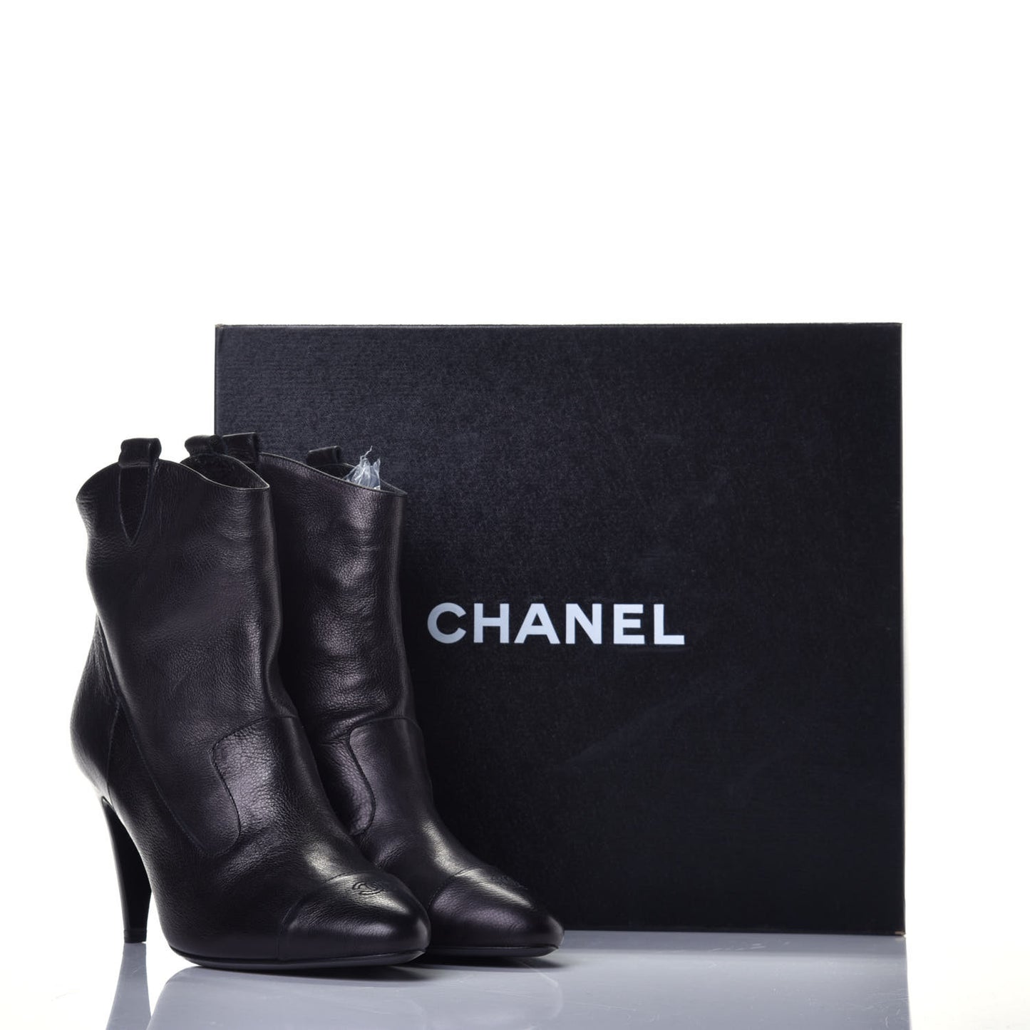 Lambskin Cap Toe Ankle Boots 39 Black