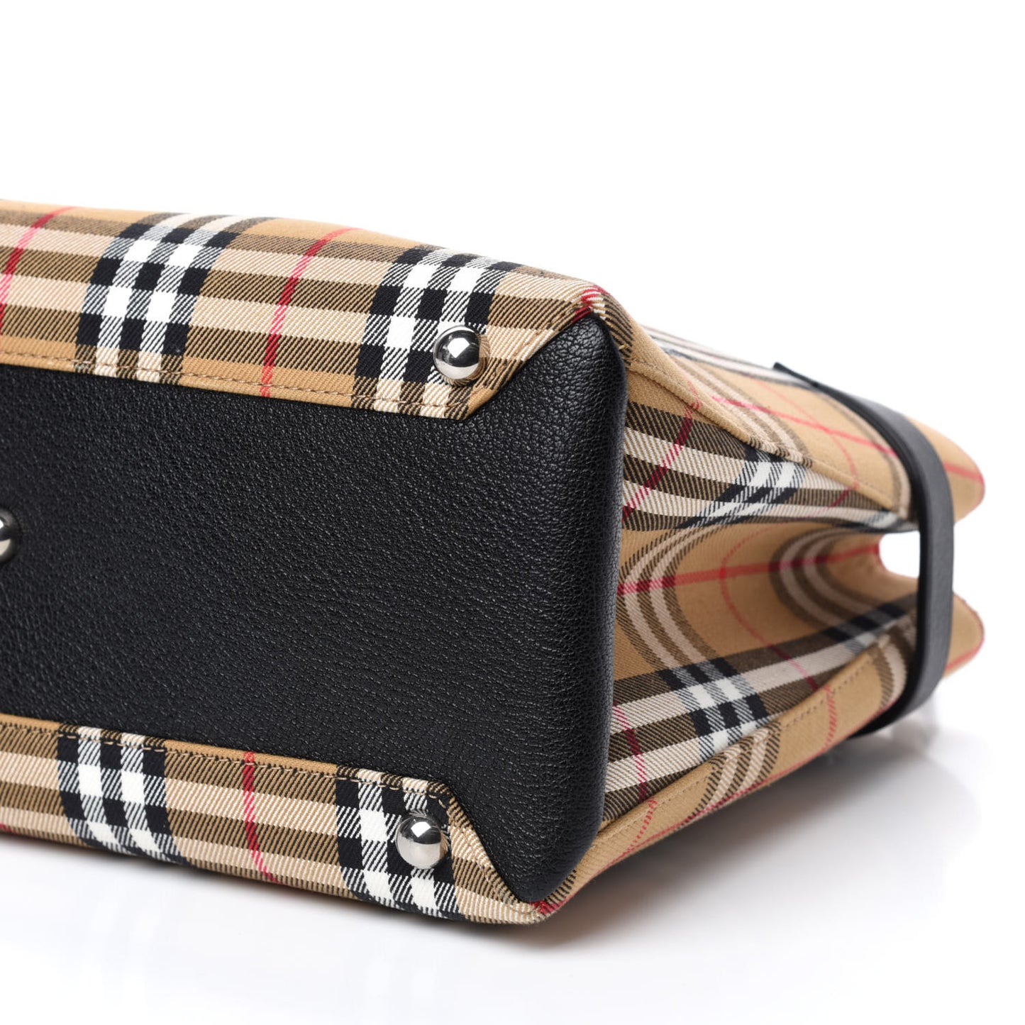 Goatskin Vintage Check Medium Banner Tote Black