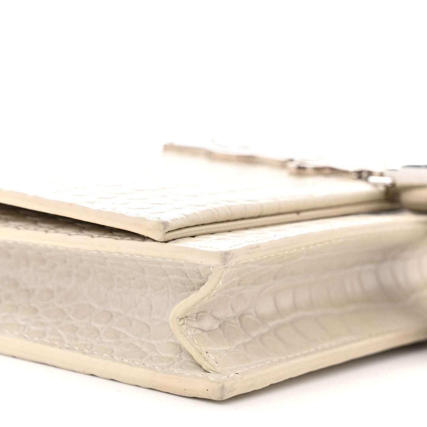 Calfskin Crocodile Embossed Kate Monogram Tassel Chain Wallet Crema Soft
