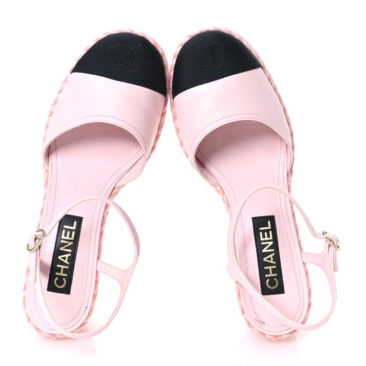 Lambskin Grosgrain CC Espadrilles Wedges 40 Pink Black