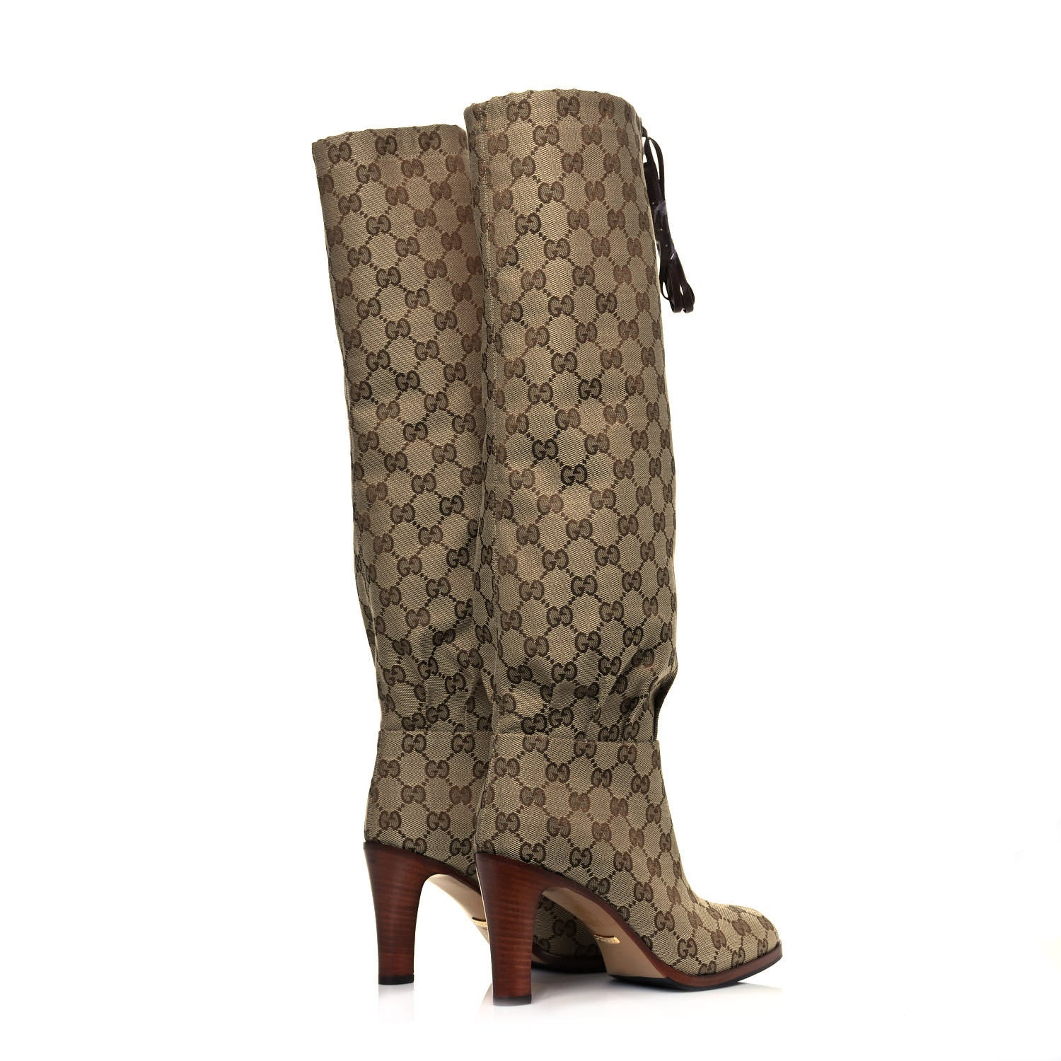 Gucci Monogram Lisa Mid Heel Boots 37 Beige Ebony 4 of 7