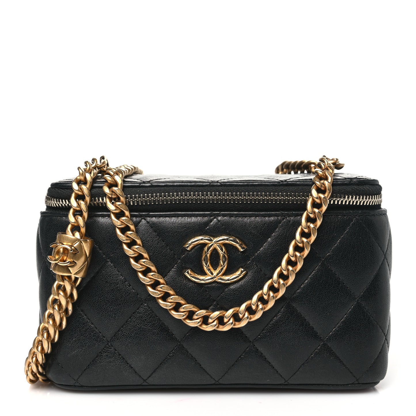 Lambskin Quilted Small Pillow Crush Vanity Case With Chain Black