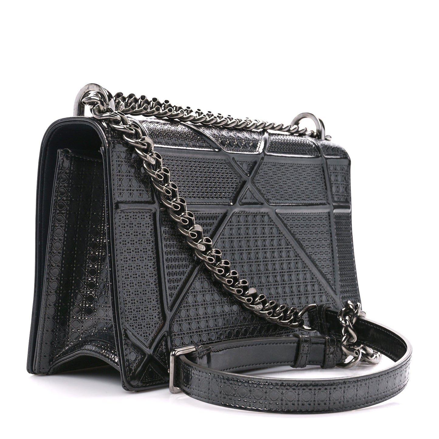 Metallic Calfskin Micro-Cannage Medium Diorama Flap Bag Graphite