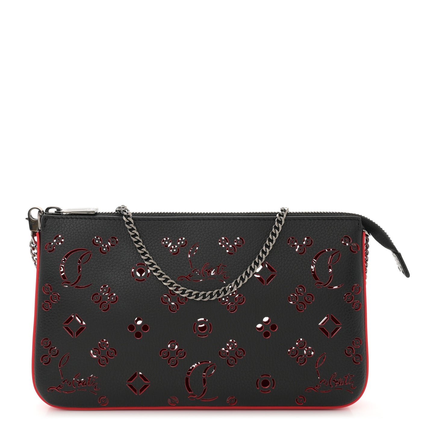 Calfskin Loubinthesky Perforated Shoulder Bag Black