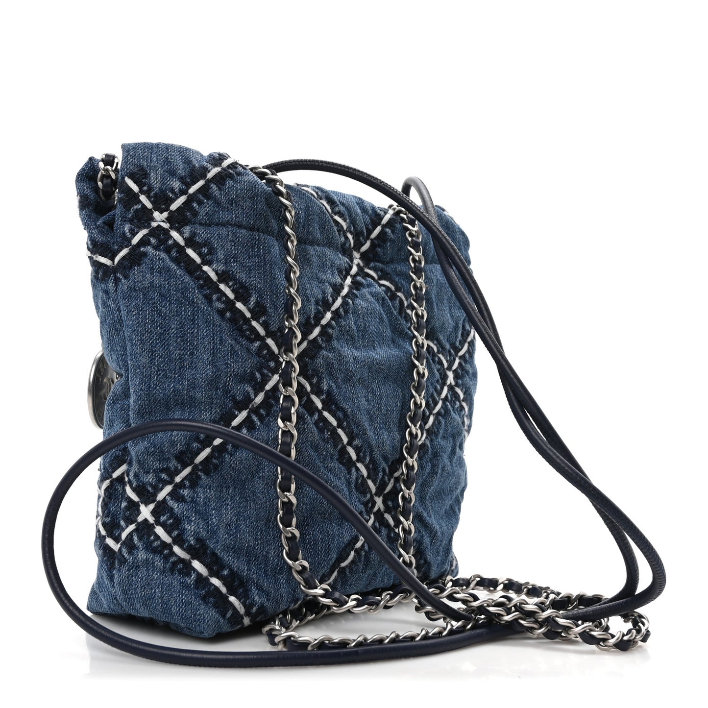 Denim Stitched Quilted Mini Chanel 22 Blue
