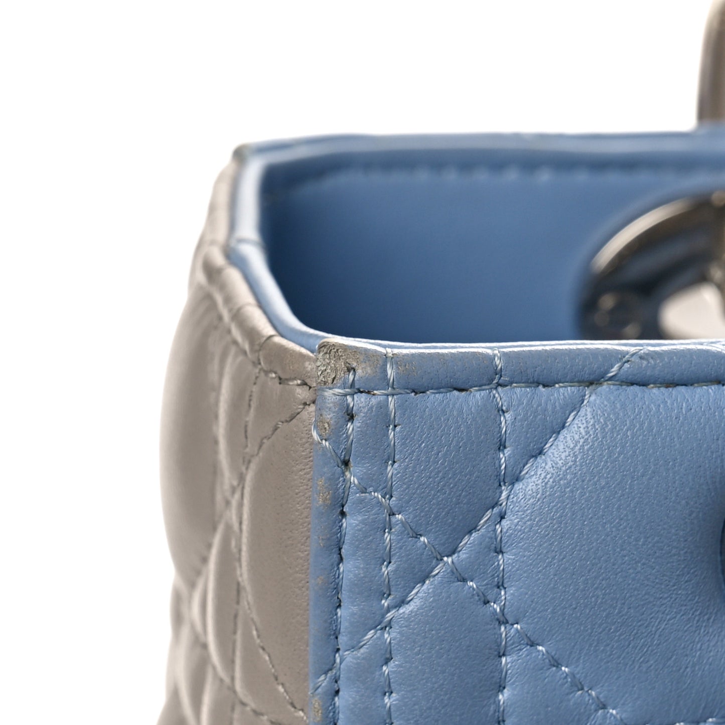 Lambskin Cannage Medium Bi-Color Lady Dior Blue Gray