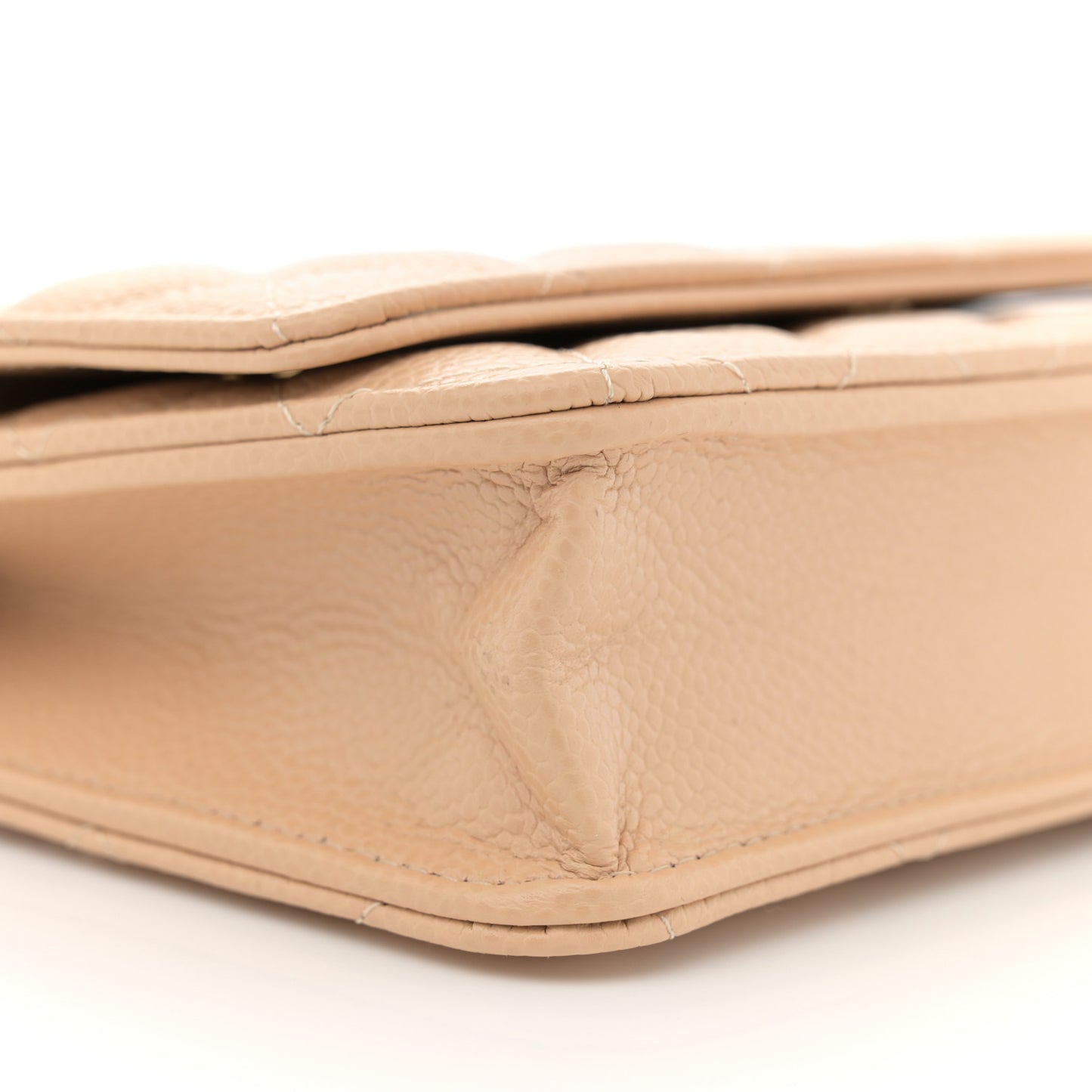 Caviar Quilted Wallet on Chain WOC Beige