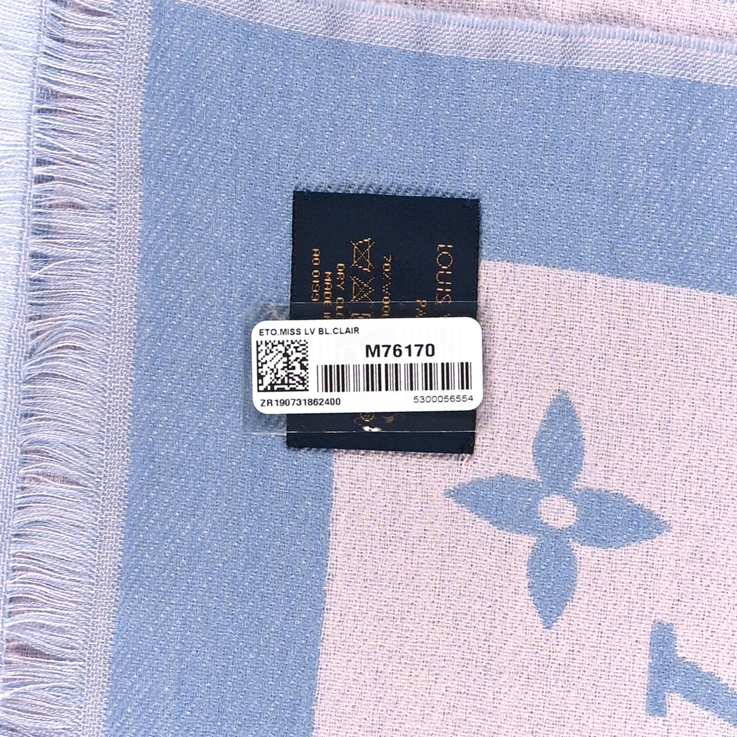Silk Wool Monogram Miss LV Stole Blue Clair