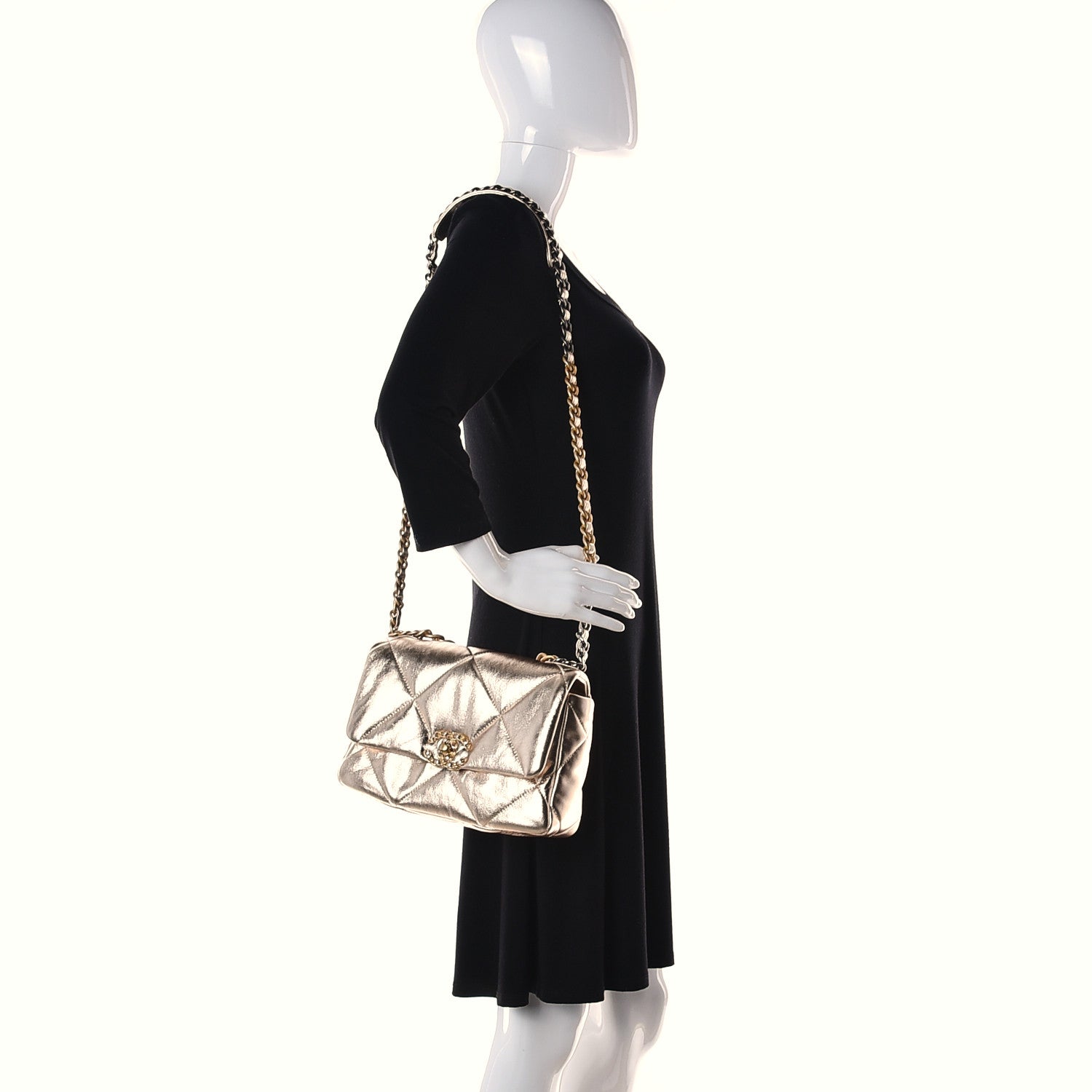 Chanel Metallic Lambskin Quilted Medium Chanel 19 Flap Gold 3 of 10
