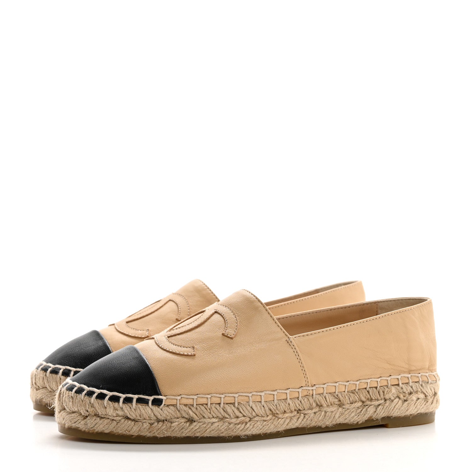 Chanel Lambskin CC Espadrilles 35 Beige Black 3 of 8