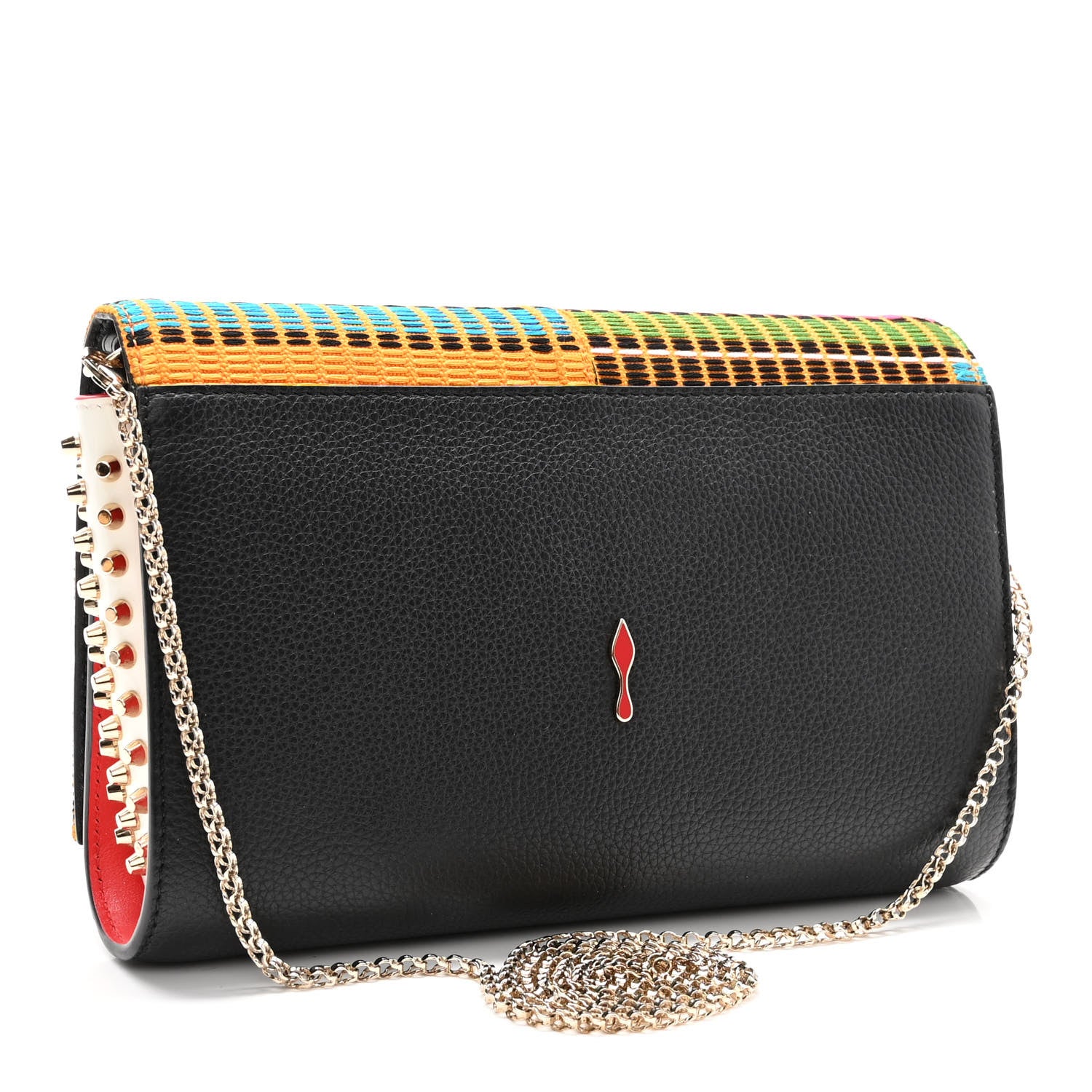 Christian Louboutin Canvas Embroidered Calfskin Spikes Paloma Africube Clutch Multicolor 2 of 9