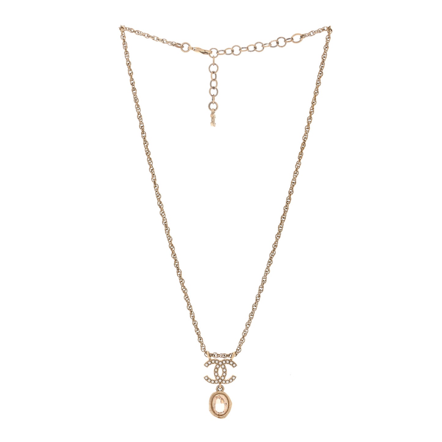 Crystal Pearl CC Necklace Pearly White Gold