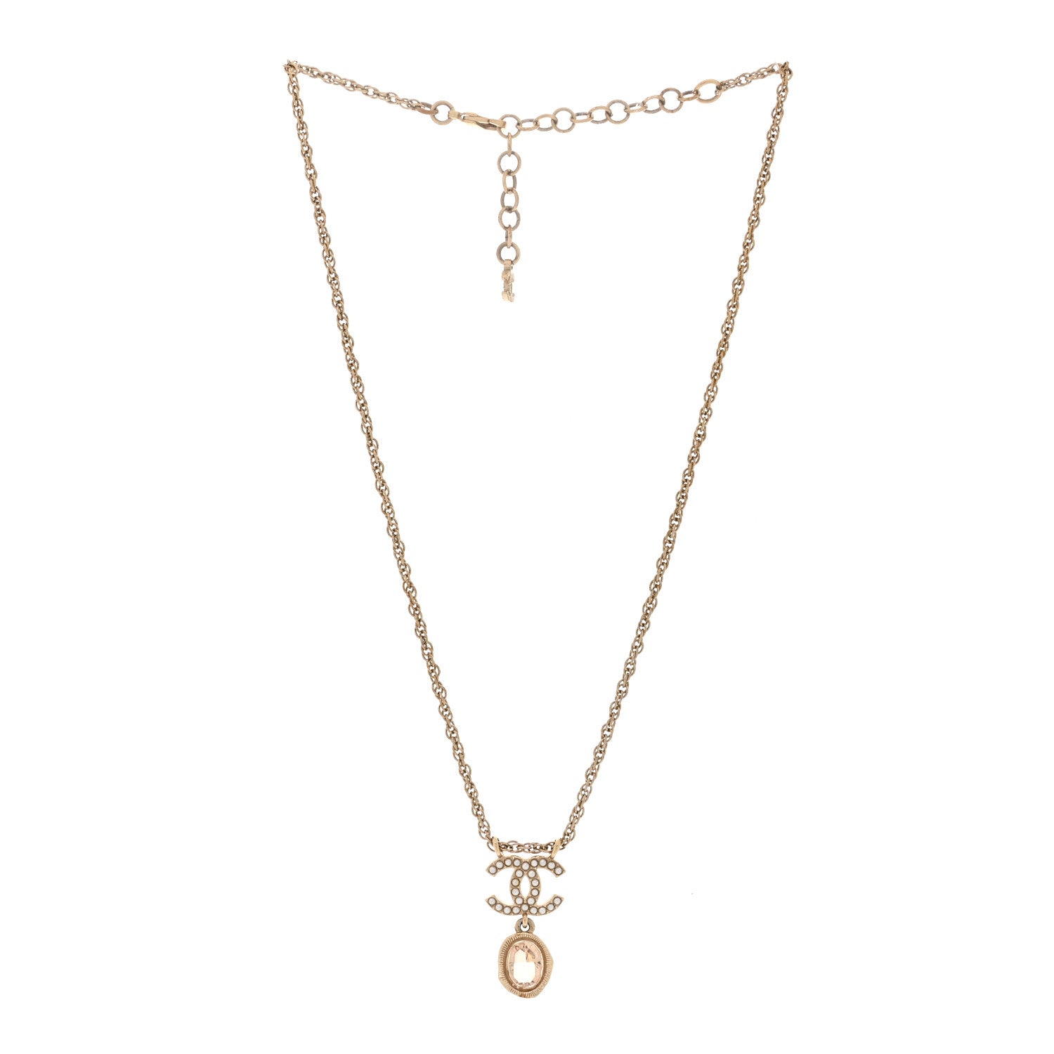 Chanel Crystal Pearl CC Necklace Pearly White Gold 3 of 5