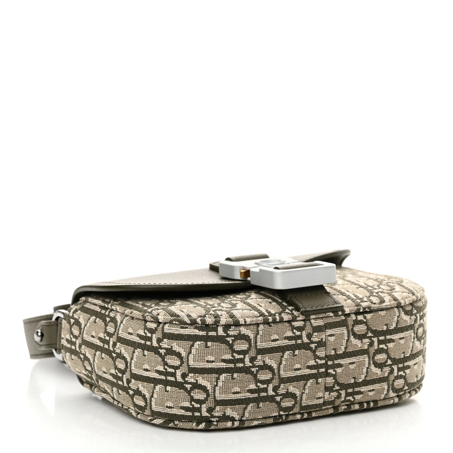 Oblique Jacquard Grained Calfskin Mini Saddle Messenger Bag With Flap Green