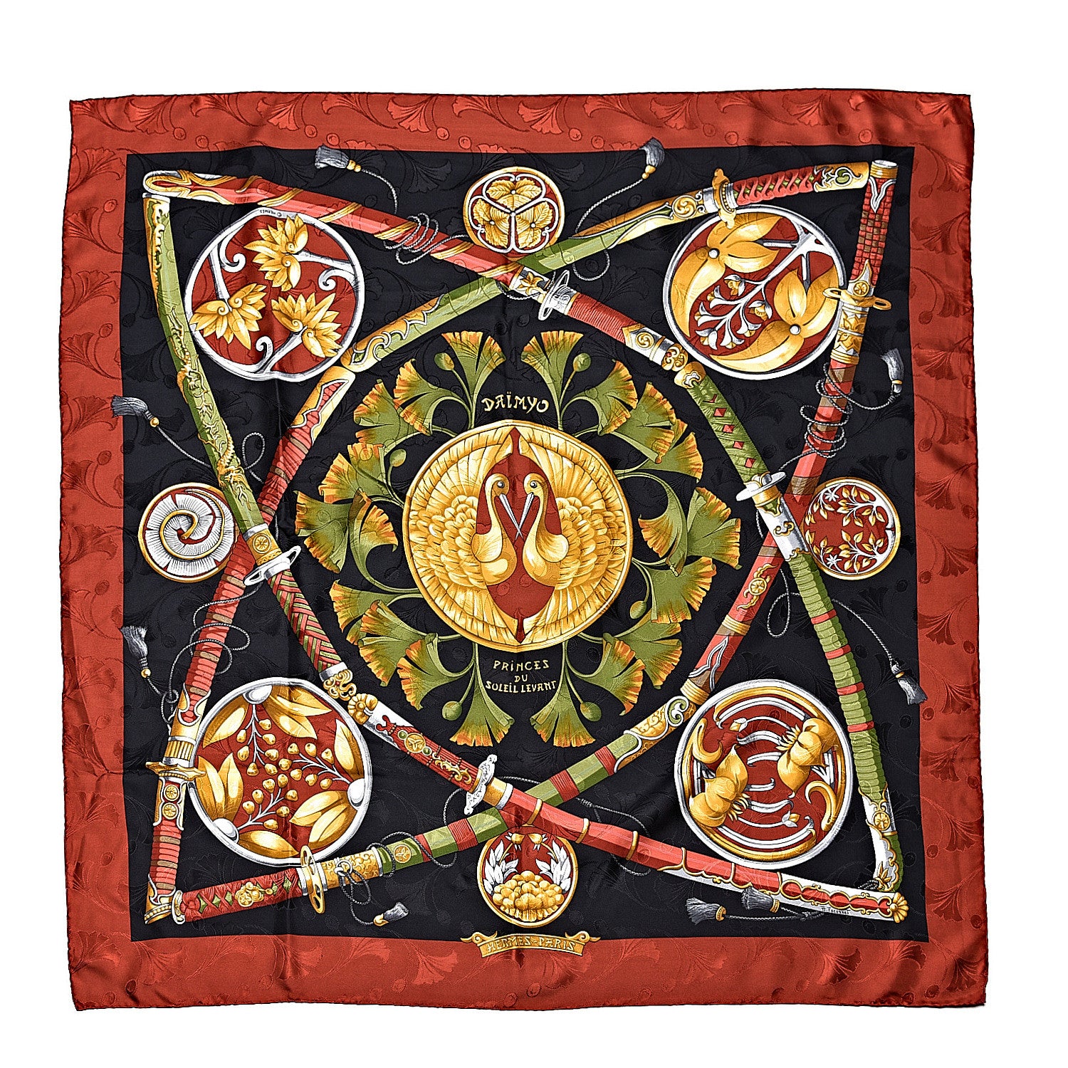 小物 HERMES DAIMYO PRINCES DU SOLEIL LEVANT Hermes Silk Daimyo Princes du Soleil Levant Scarf 90 464639