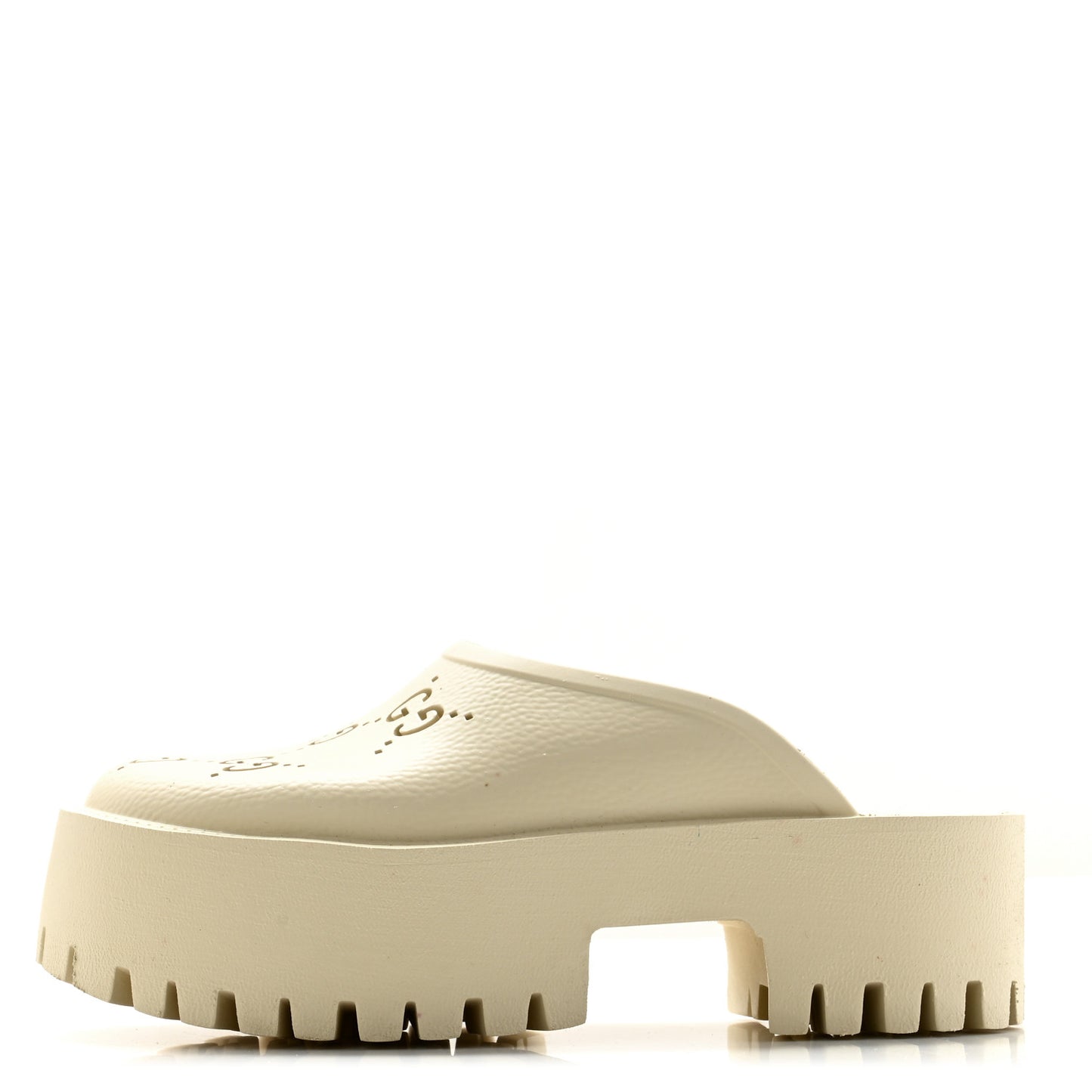 Rubber Monogram GG Go Through Platform Slide Clogs 36 Mystic White