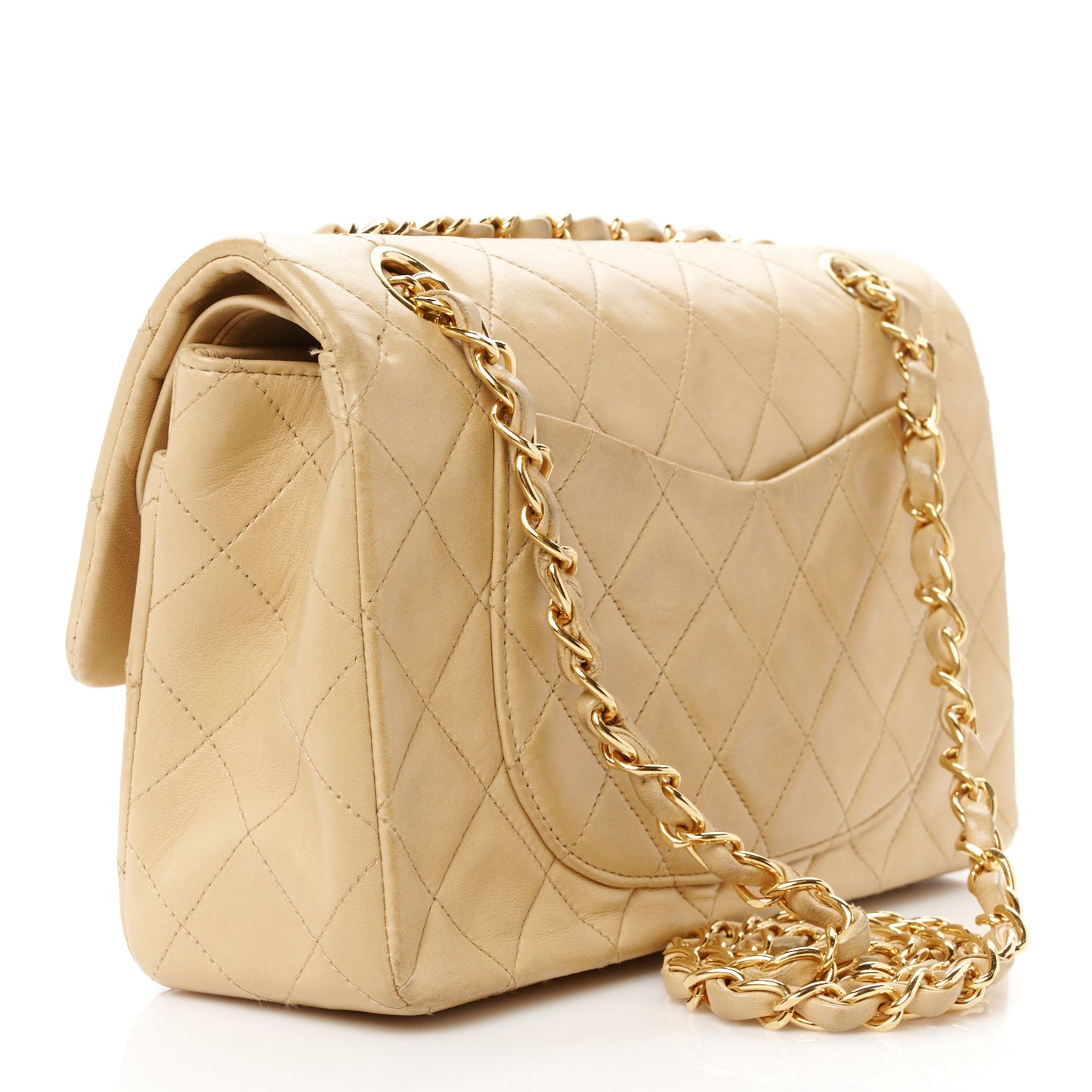 Lambskin Quilted Medium Double Flap Beige