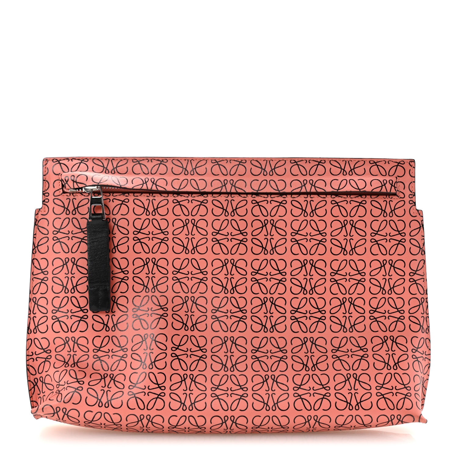 LOEWE アナグラム花柄プリント ケース Loewe Engraved Calfskin Anagram T Pouch Pink Tulip Black 1784724