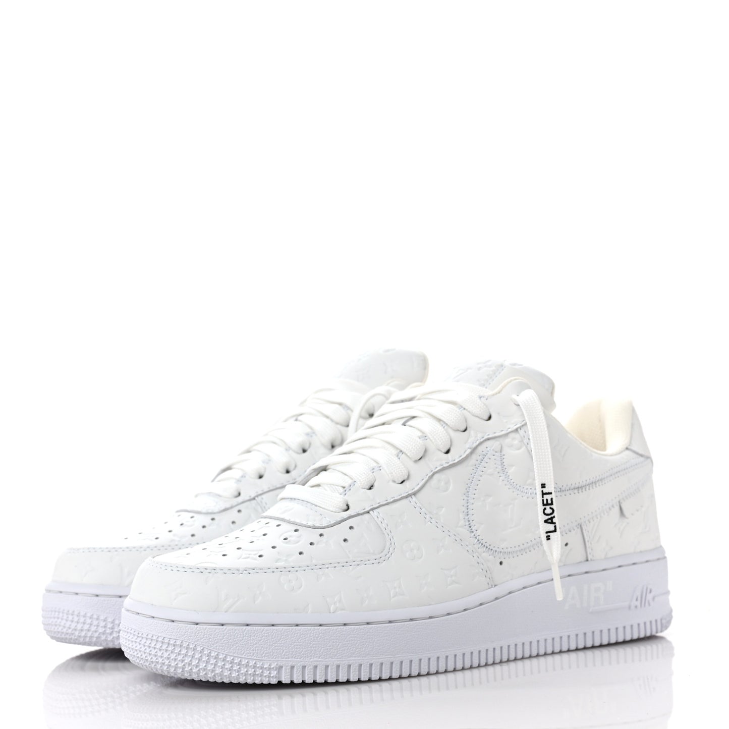 X NIKE AIR FORCE 1 Calfskin Monogram Mens Low Top Sneakers 7.5 White