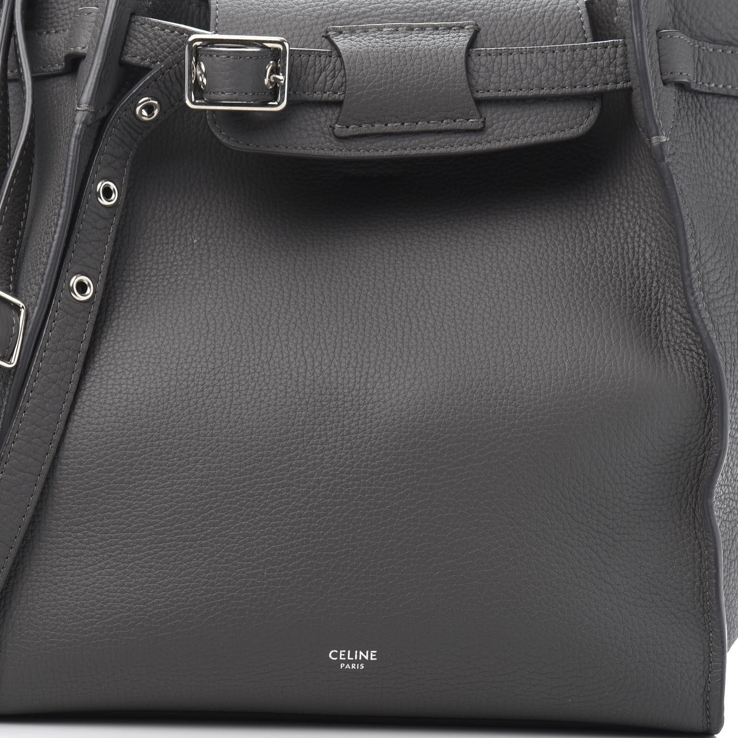 Supple Grained Calfskin Long Strap Small Big Bag Gray