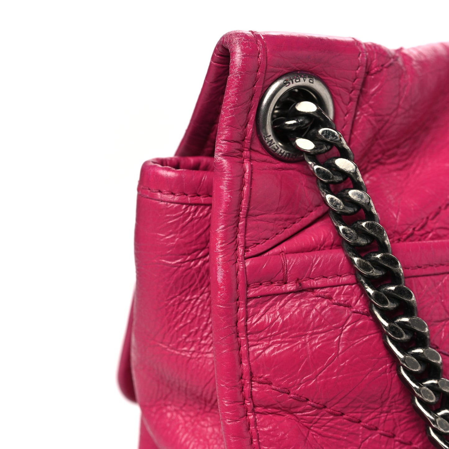 Crinkled Calfskin Matelasse Monogram Medium Niki Chain Satchel Freesia