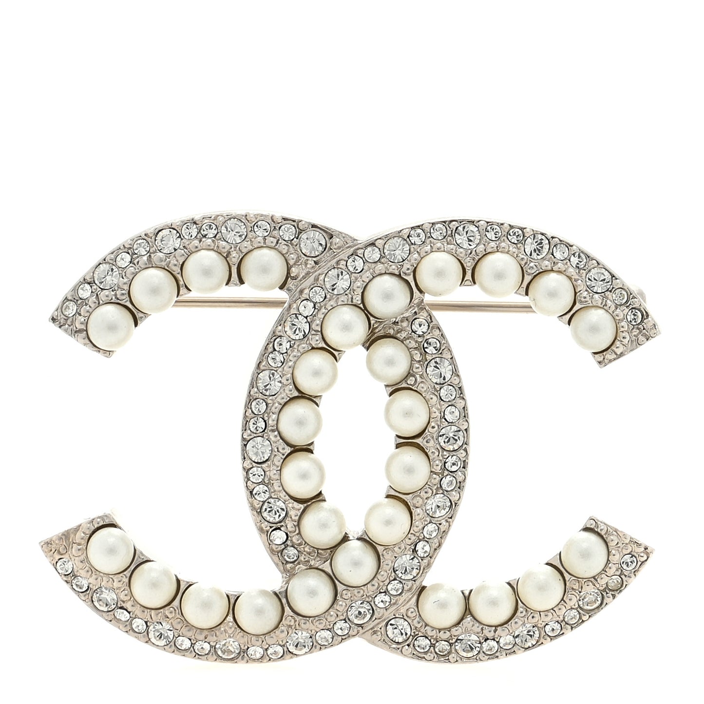 Pearl Crystal CC Snow Palace Brooch Silver