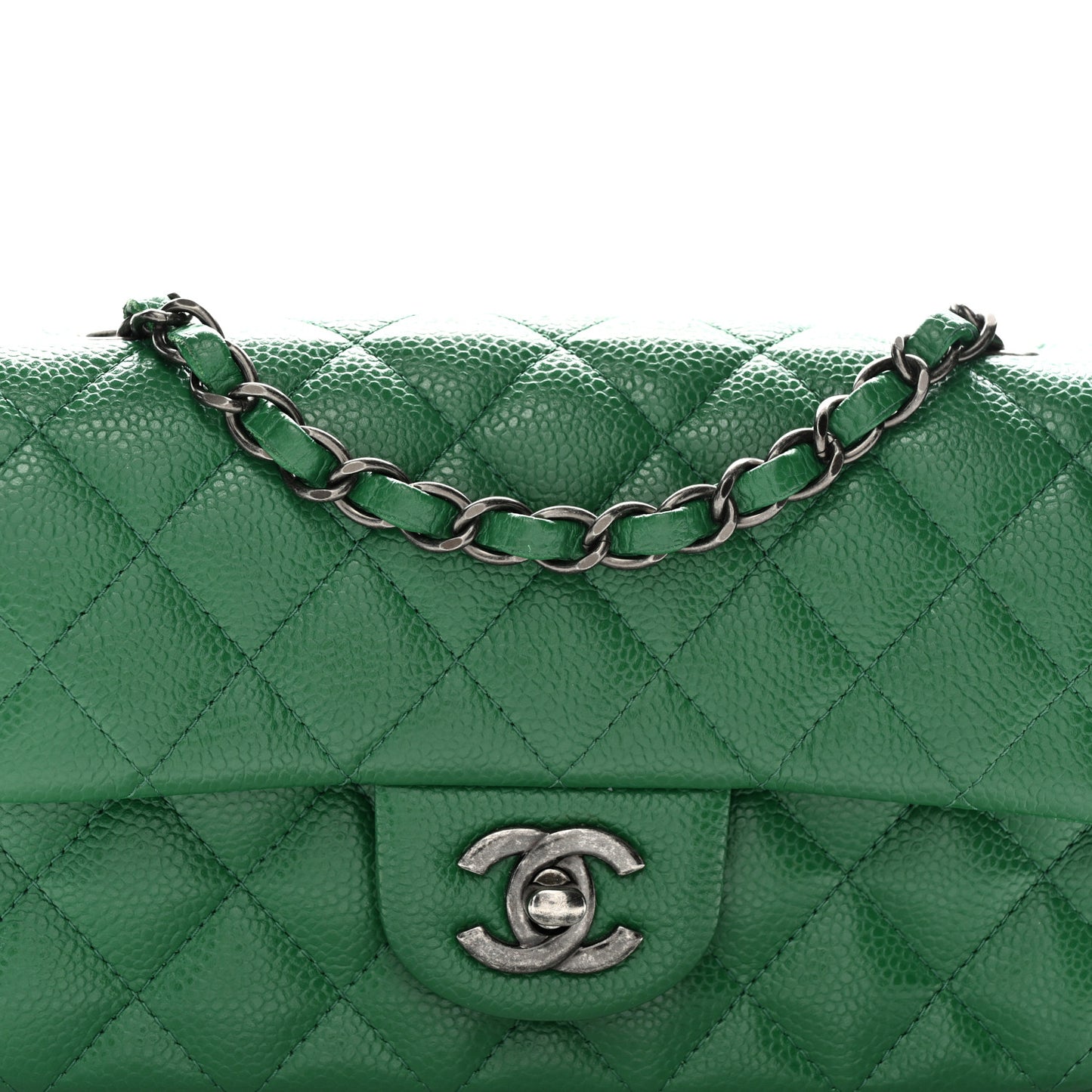 Caviar Quilted Mini Rectangular Flap Green
