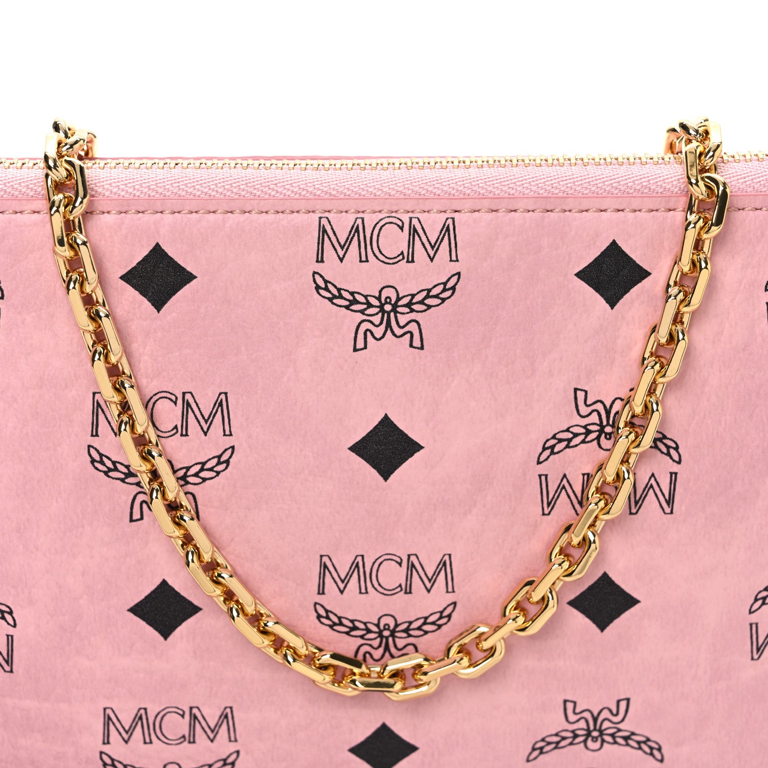 MCM Visetos Aren Wristlet Standing Pouch On Chain Soft Pink 7 of 9