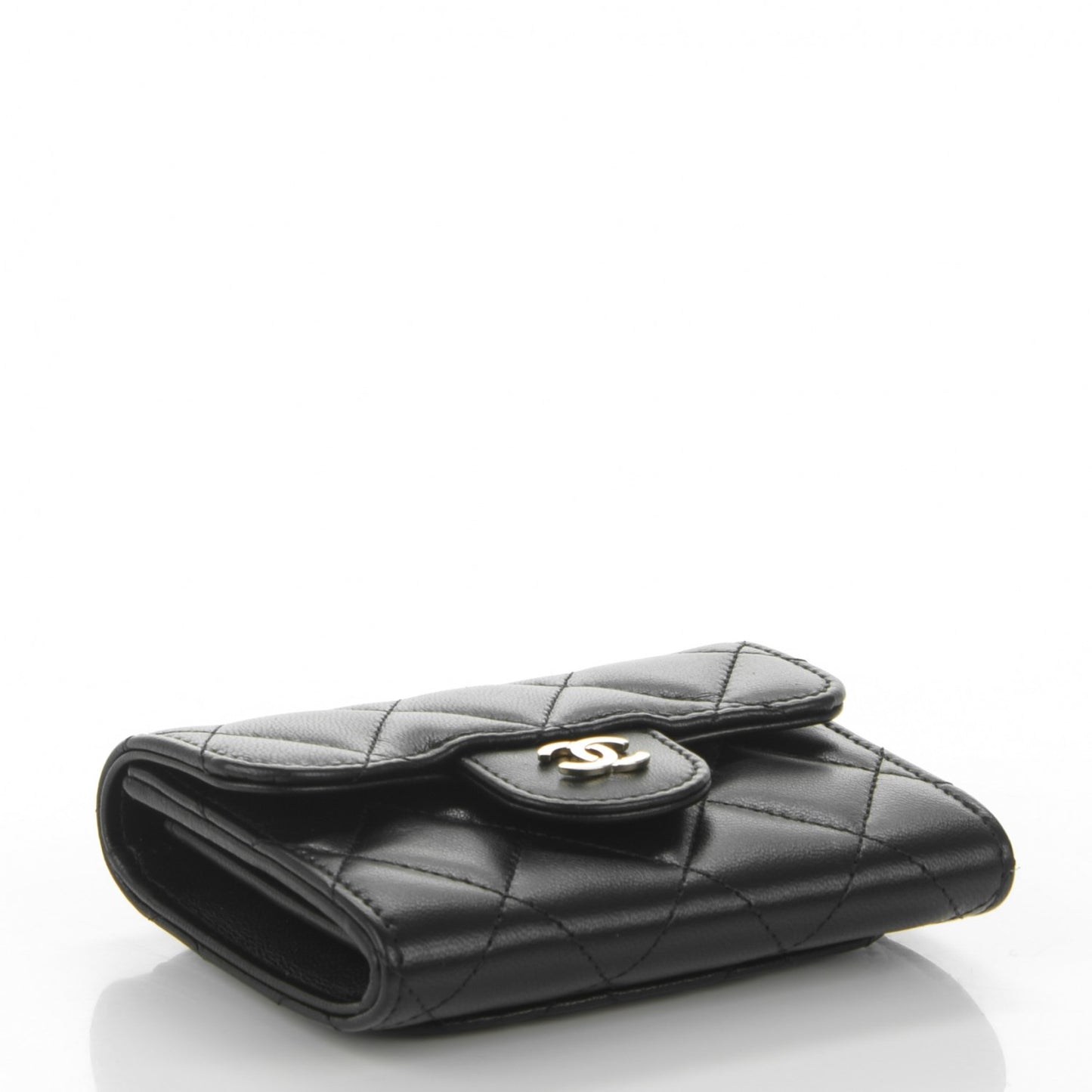 Lambskin Quilted Flap Card Holder Wallet Black