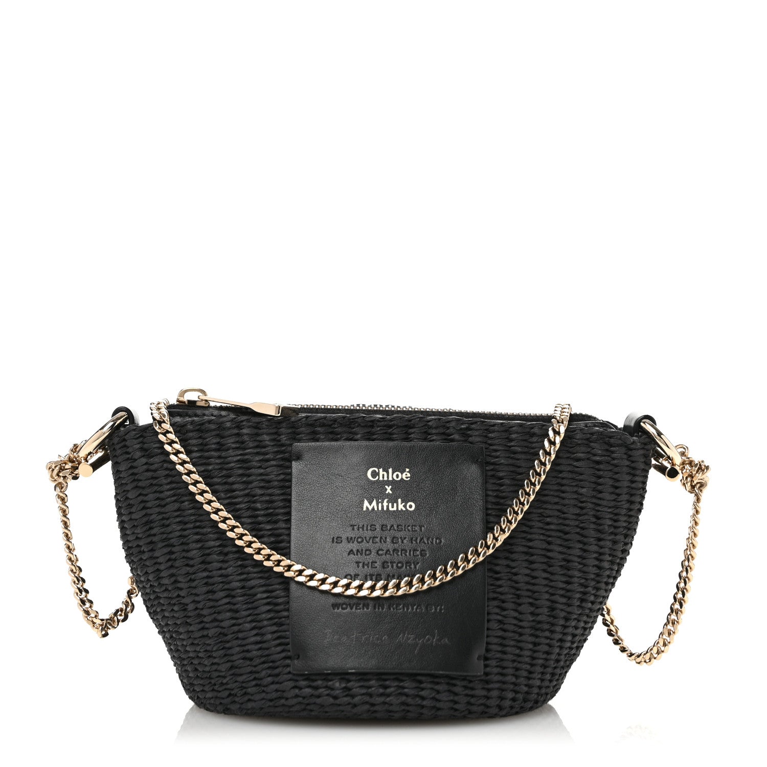 バッグ fysayuko Chloe X MIFUKO Raffia Calfskin Mini Chain Basket Black 1669847
